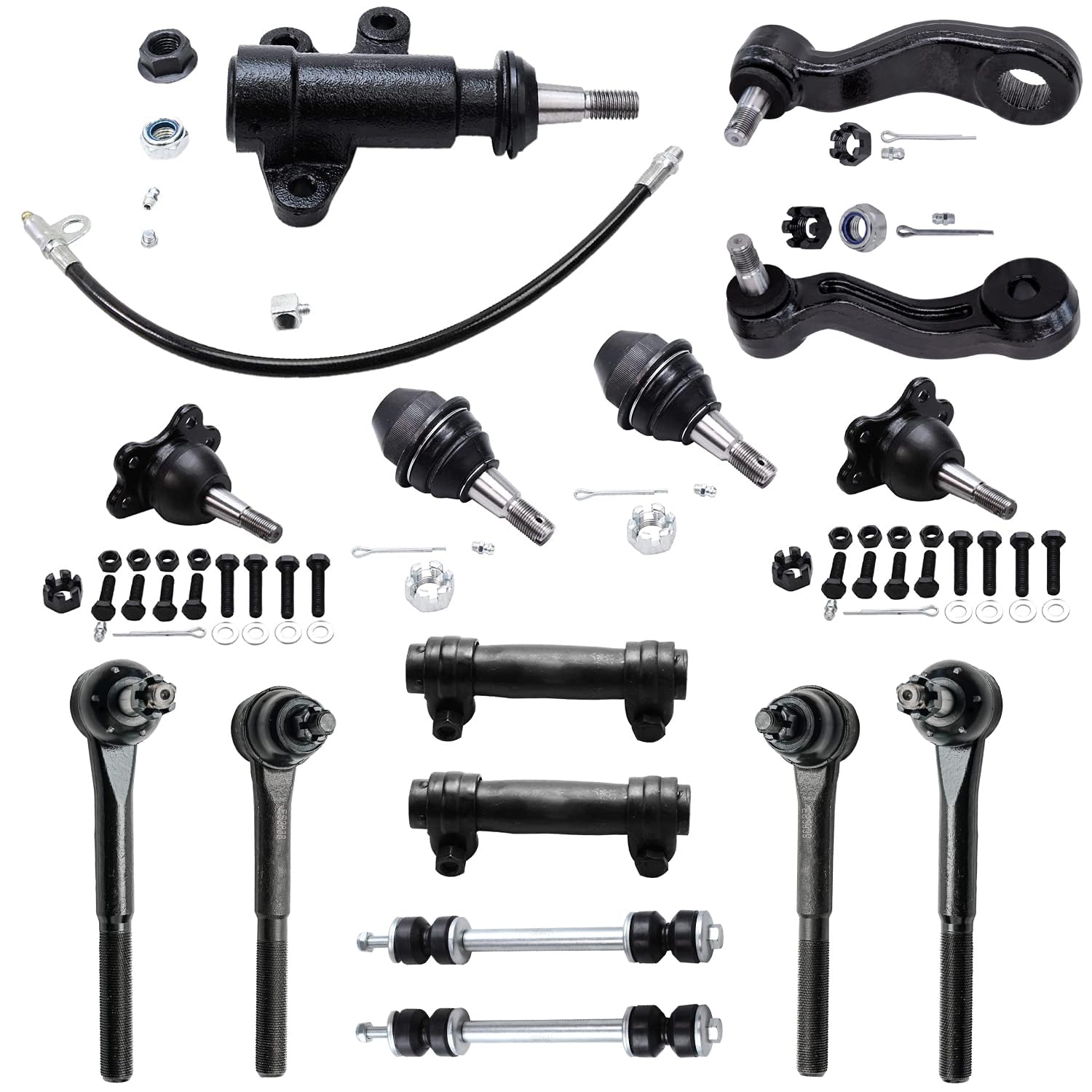 Detroit Axle 15-Piece 4WD Front Suspension Kit for Chevy GMC K1500 K2500 Suburban Yukon Tahoe Escalade - Ball Joints, Sway Bars, Tie Rods, Idler Arm Bracket, Adjusting Sleeves & Pitman Arm Replacement - Off-Road & Heavy-Duty Truck Suspension Upgrade