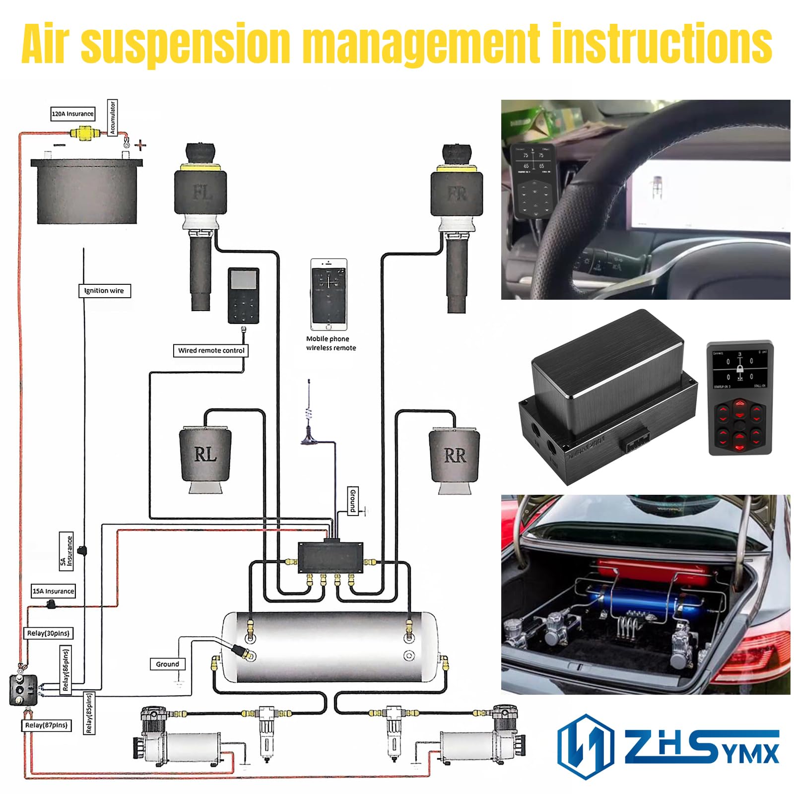 Premium Air Suspension System with Electronic Control - 5 Memory MP-DV8A12001 for Smooth Ride & Vehicle Leveling | Perfect for Trucks, SUVs, and Custom Cars