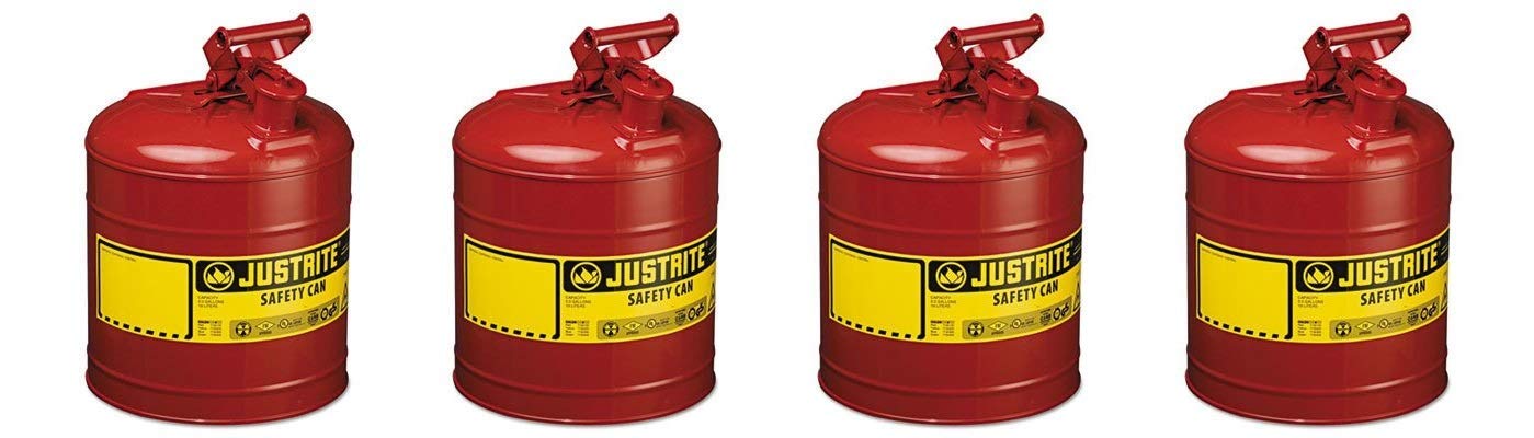 Justrite 7150100 Type I Safety Can for Flammables - 5 Gallon Metal Gasoline Container | Ideal for Garage, Workshop & Industrial Use