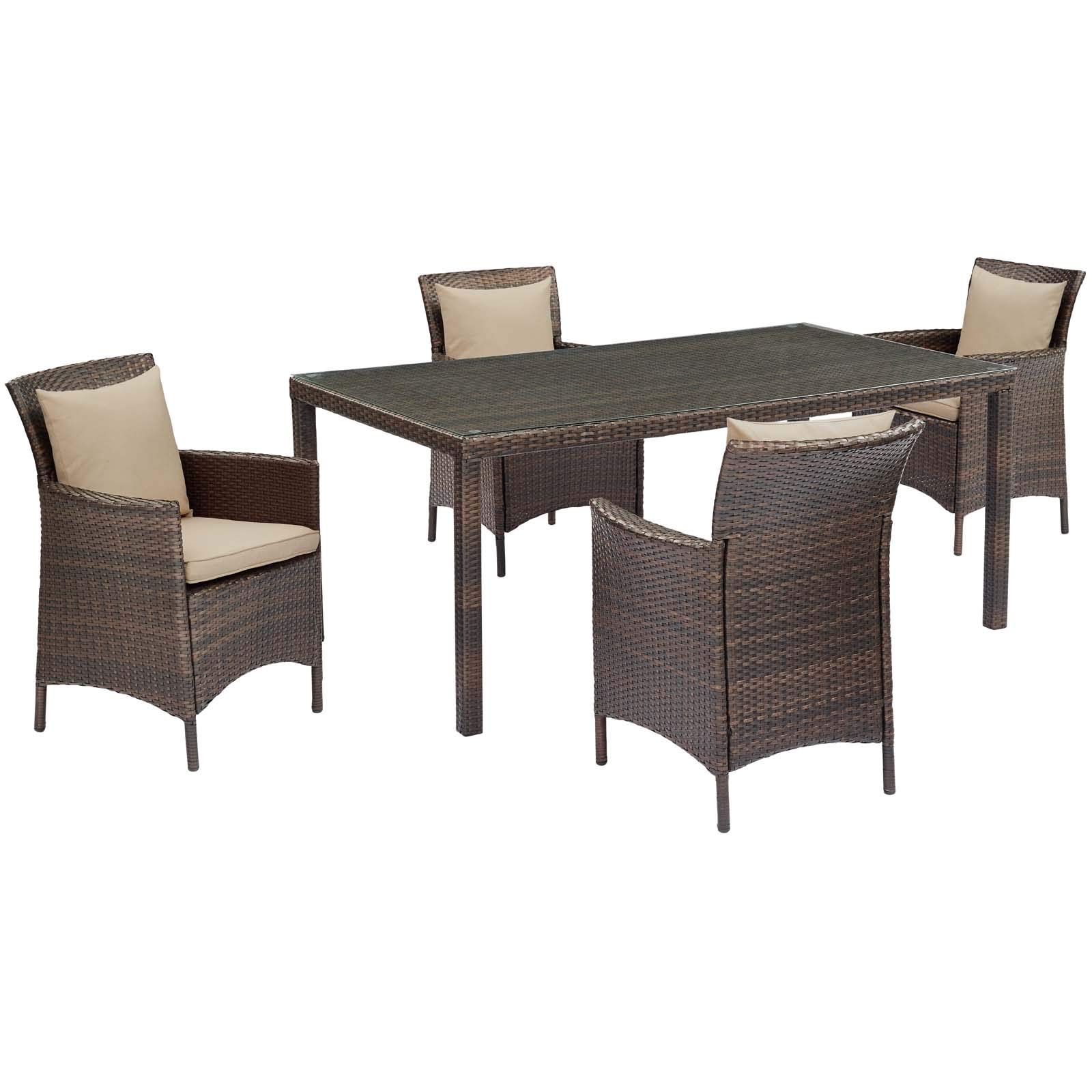 Modway EEI-3892-BRN-BEI-SET 5-Piece Brown Beige Outdoor Dining Set - Weather-Resistant Patio Furniture for Garden, Backyard & Poolside Dining