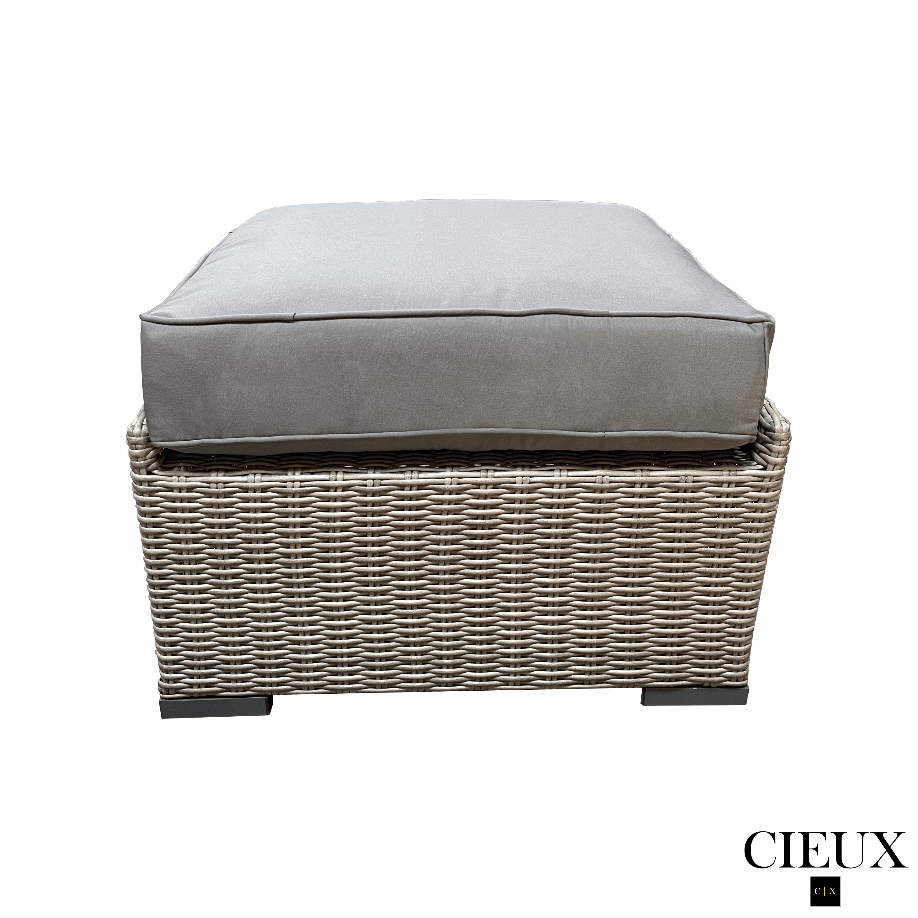 Grey Riviera Outdoor Patio Wicker Ottoman with Sunbrella Canvas Charcoal Cushions - Waterproof & Durable for Poolside, Garden & Deck Relaxation
