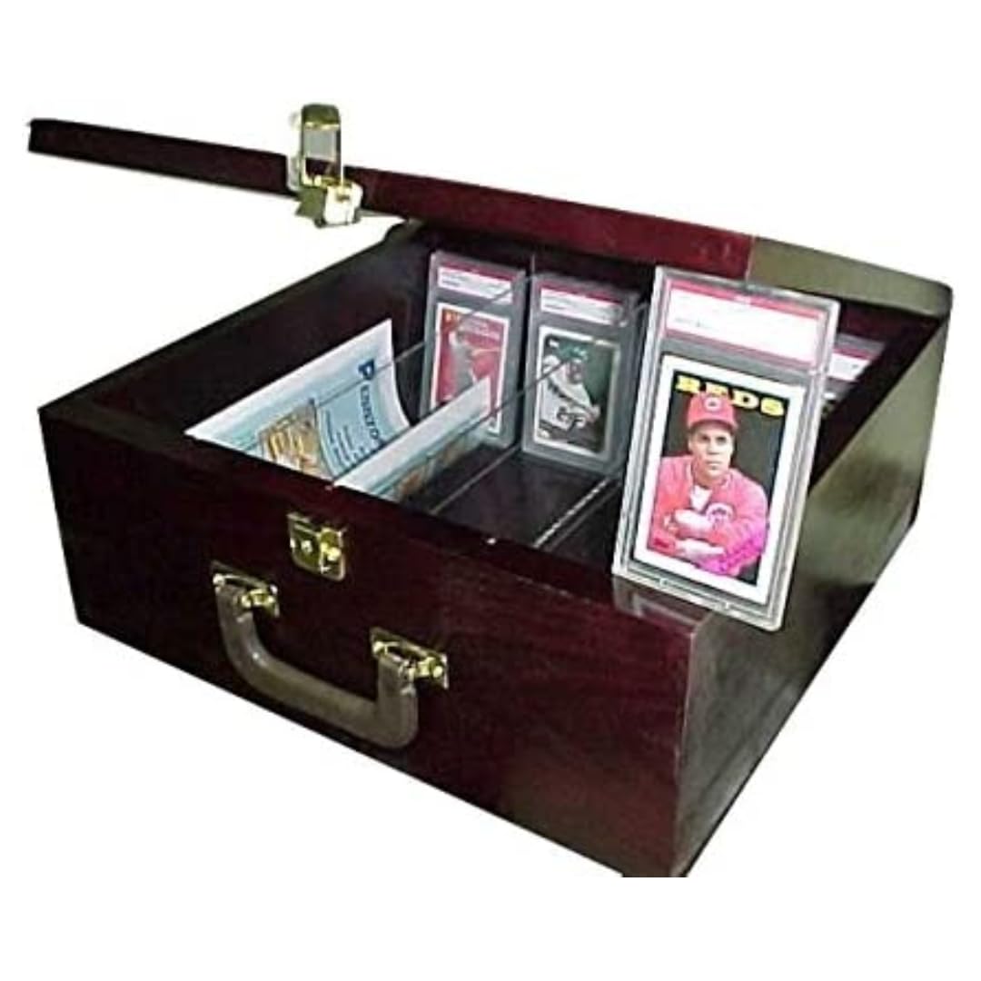 Premium Wooden Baseball Card Storage Box - Holds Graded & Ungraded Trading Cards - Organize & Protect Your Sports Card Collection - Perfect for Collectors, Display & Home Decor