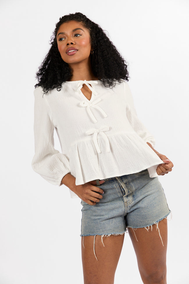 Elegant Ivory Bow Detail Blouse for Women - Perfect for Office Wear & Special Occasions | Fashionable Ladies Tops