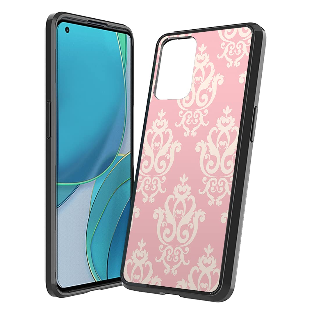 OnePlus 9 5G Phone Case - Pink Damask Hybrid Cover for Women & Men | Slim Protective Case for All Carriers | Fashionable & Durable