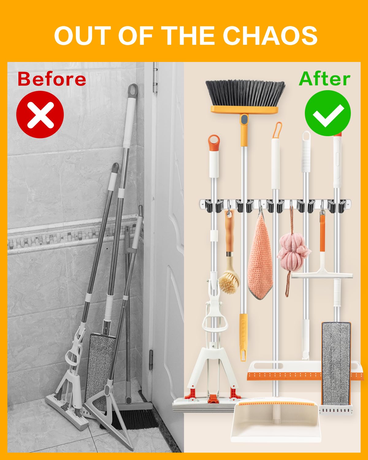 2 Pack Heavy Duty Broom Holder Wall Mount with 13
