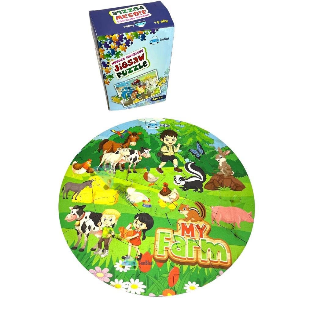FunBlast 28-Piece Wooden Farm Animals Jigsaw Puzzle for Kids Ages 4+ | Eco-Friendly Paperless Floor Puzzle | Educational Learning Toy for Boys & Girls | Perfect for Birthday Gifts, Classroom Activities & Family Game Night