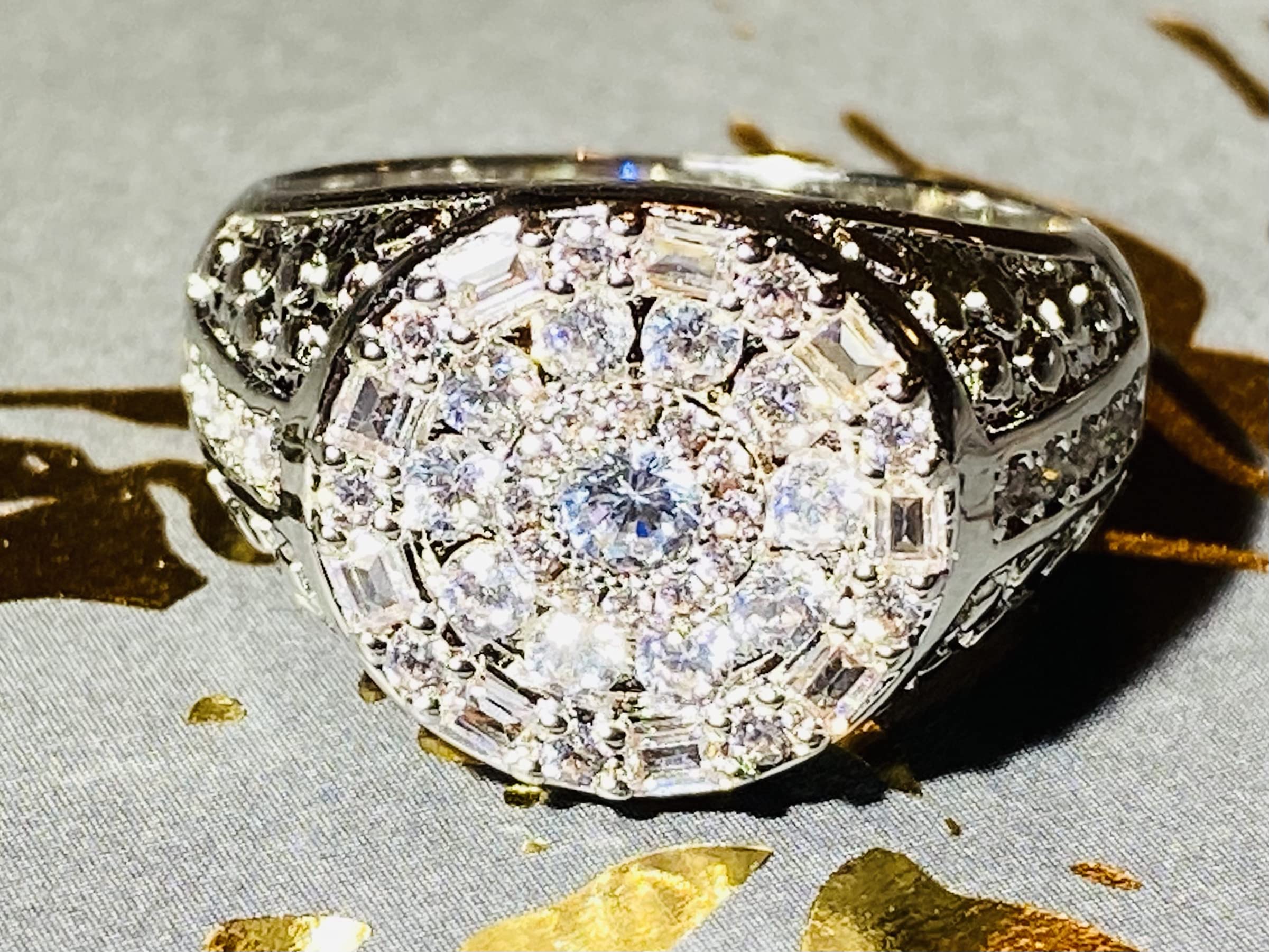14K Rhodium Plated CZ Diamond Pinky Ring for Men - Iced Out Hip Hop Jewelry, Wedding Band, Promise Ring, Engagement Ring (Sizes 6-10) | Perfect Gift for Anniversary, Valentine's Day & Special Occasions