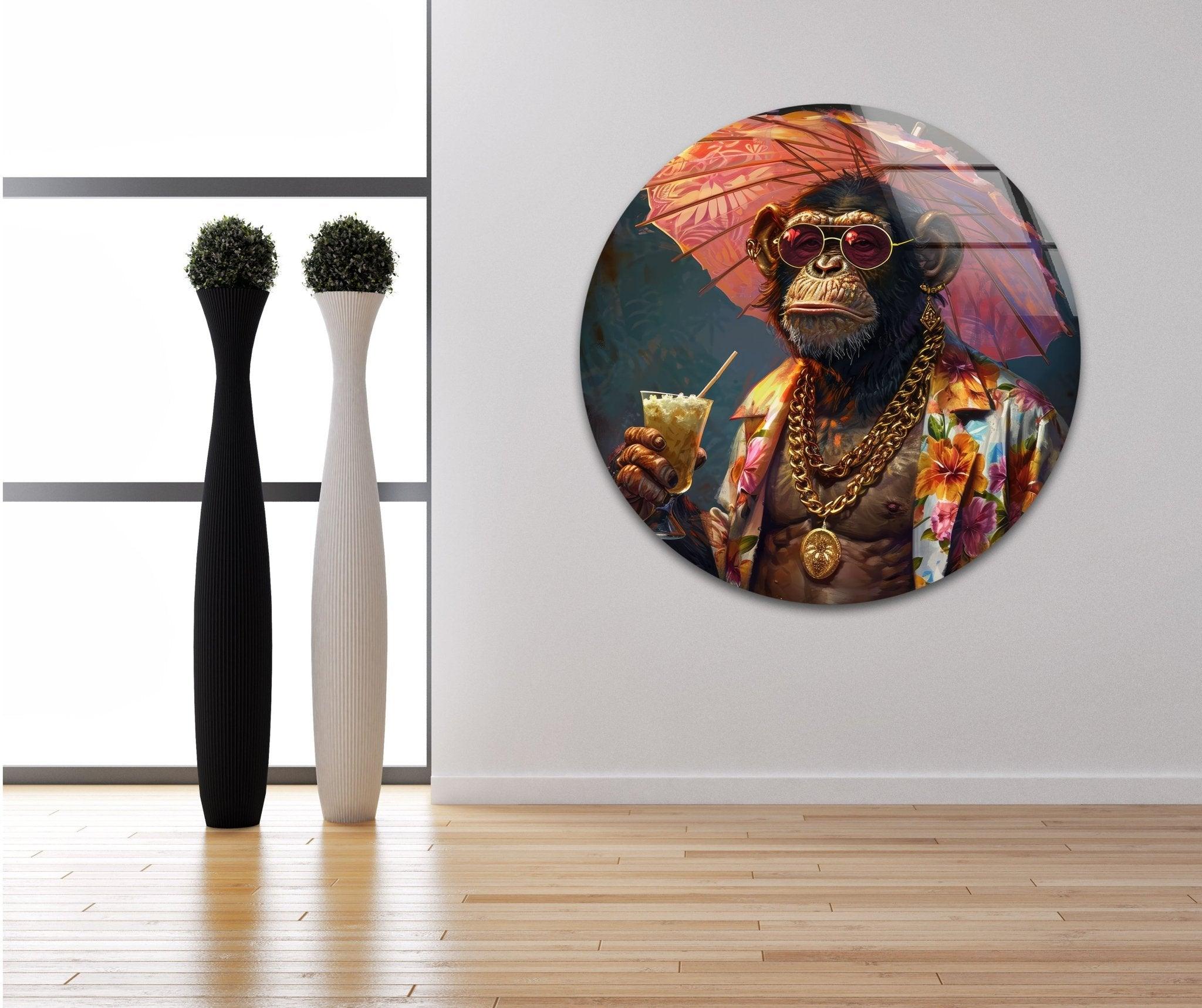 Stylish Monkey Glass Wall Art - Modern Home Decor for Living Room, Bedroom & Office - Perfect Gift for Animal Lovers & Unique Interior Design