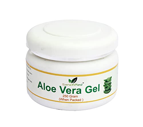 Organic SANCTIFIED Aloe Vera Gel - 100% Pure Raw Gel for Skin Hydration, Acne Scar Treatment, Face Moisturizer, Hair Care & Dark Circle Relief (8.8oz) - Perfect for Sunburn, Dry Skin & Daily Beauty Routine