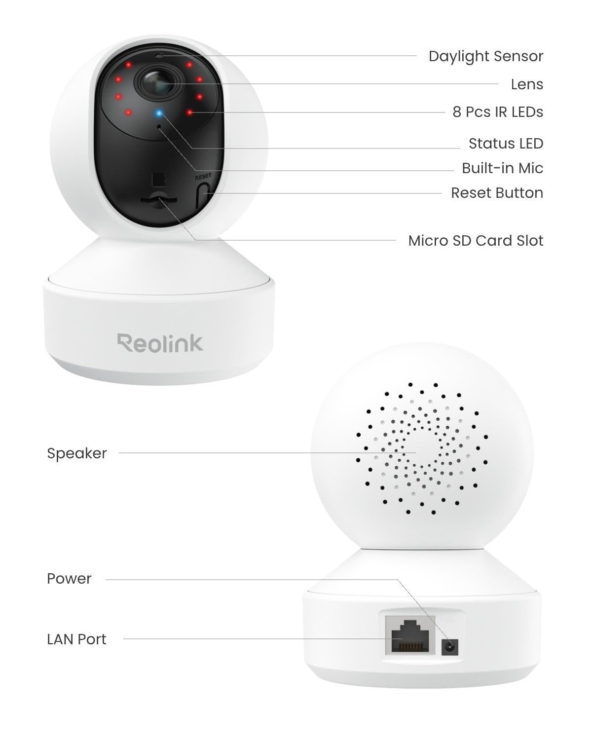 REOLINK E1 Pro 2 Pack Indoor Security Camera - 5MP 360° WiFi Pet Camera with Auto Tracking, Person/Pet Detection, 2-Way Audio & Local Storage | Plug-in Baby Monitor & Dog Camera for Home Security (2.4/5GHz) | Ideal for Nursery, Living Room & Pet Areas Monitoring