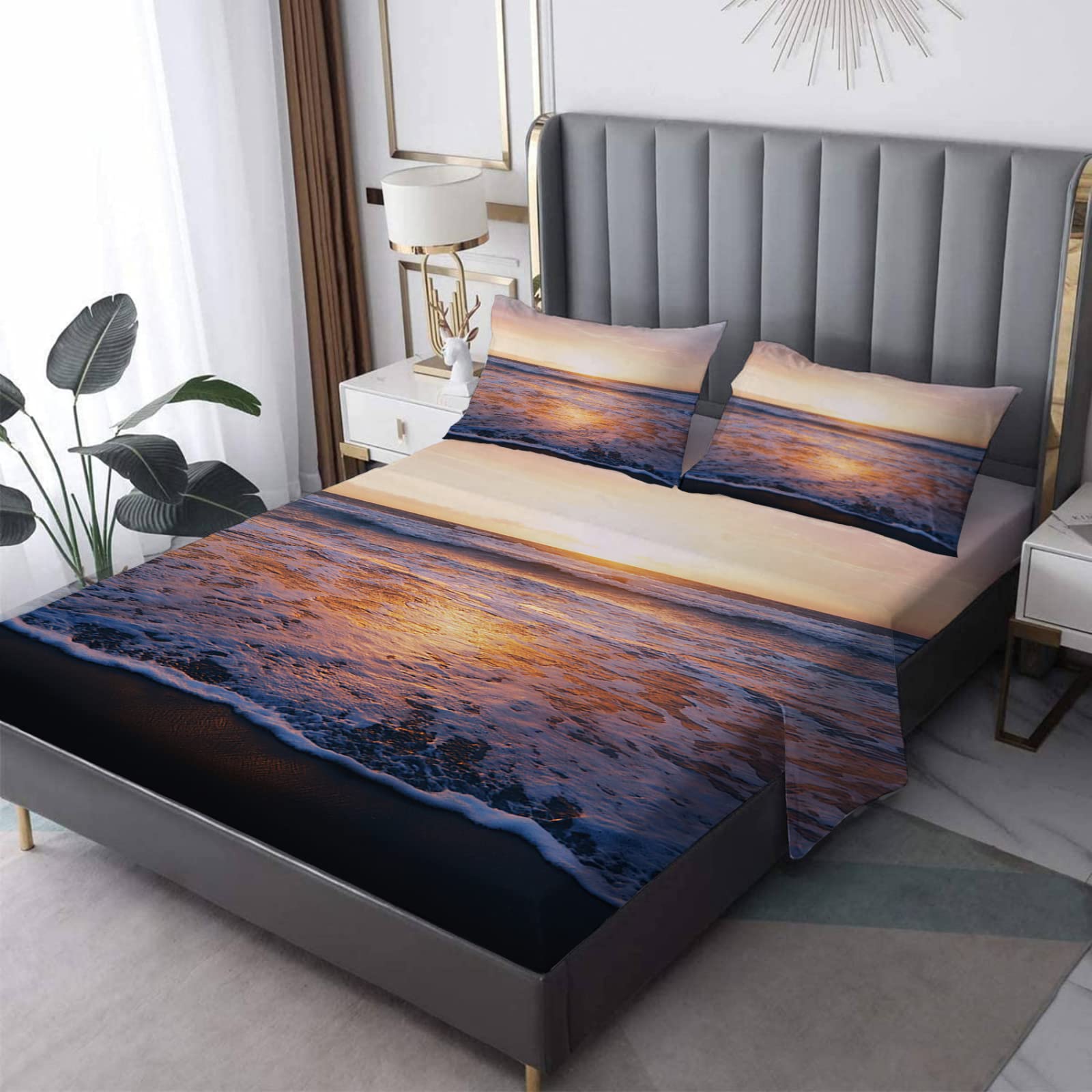 Sunset 4-Piece Bed Sheet Set - Soft, Wrinkle-Free & Breathable for Deep Pocket Mattresses | Coastal Decor Bedding