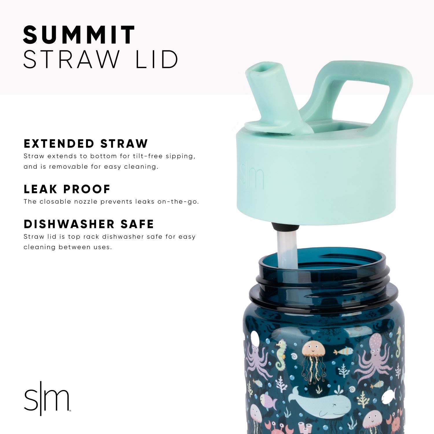 Summit Kids Plastic Water Bottle with Straw Lid - BPA Free Leak Proof Water Bottle for School, Sports & Outdoor Activities