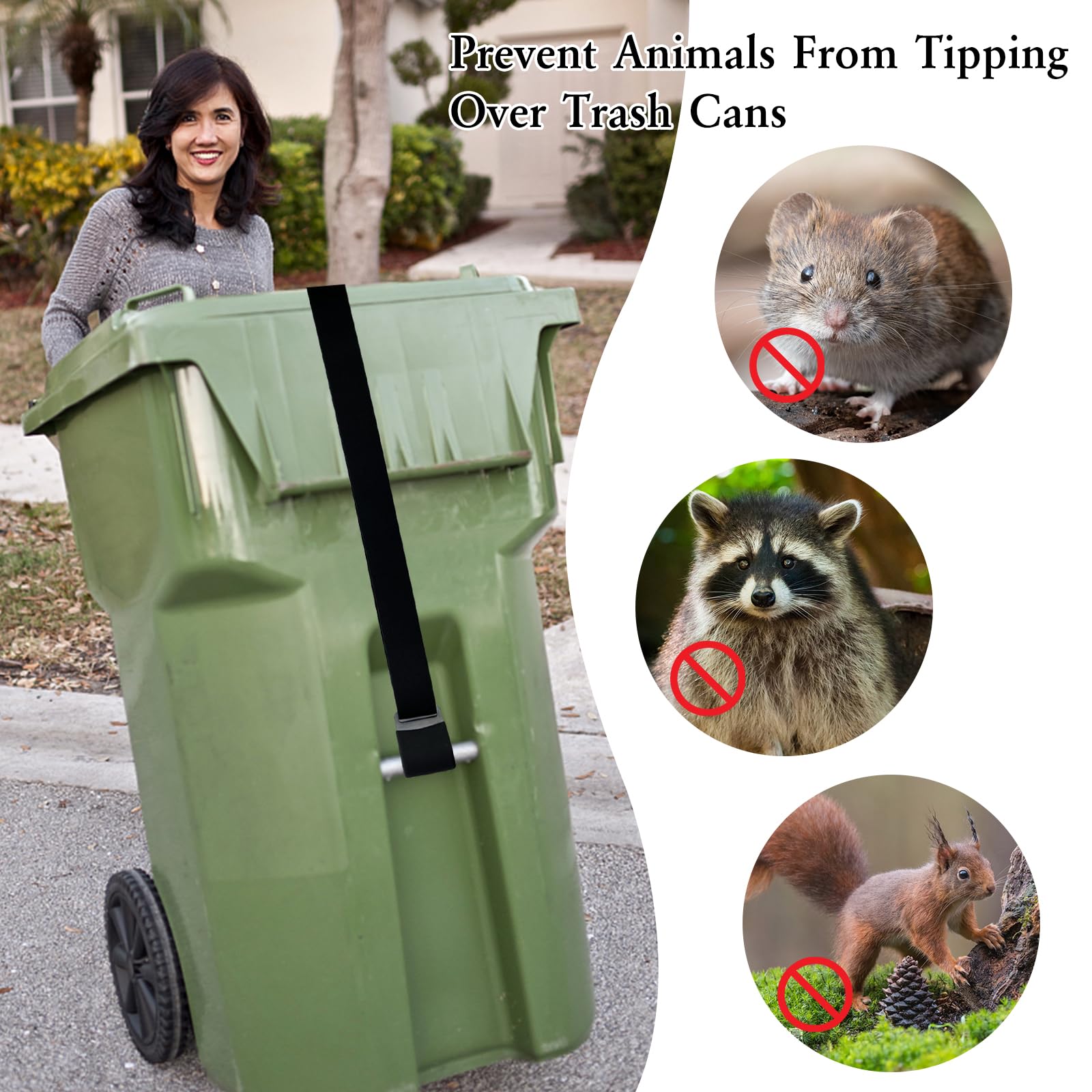 2 Pack Adjustable Trash Can Lid Locks - Heavy Duty Bear/Squirrel/Dog Proof Garbage Can Straps for Outdoor Bins - Secure Waste Containers from Animals - Perfect for Camping, Backyard, and Patio Use