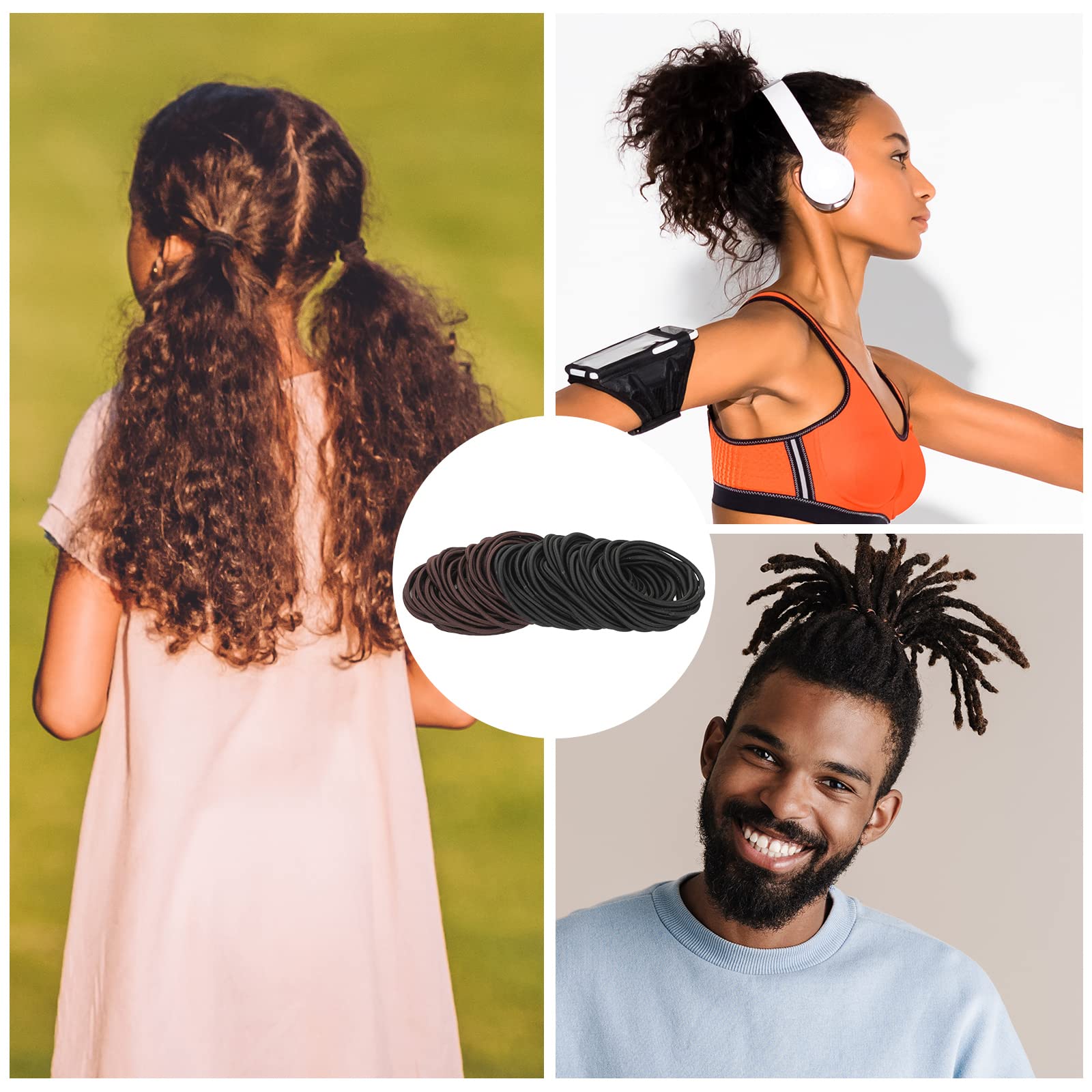 Dingion 80 Count Extra Long Hair Ties for Thick Curly Hair - No Metal Bands Soft Elastic Ponytail Holders for Women (Black, Brown) - Perfect for Workouts, Yoga, and Everyday Styling