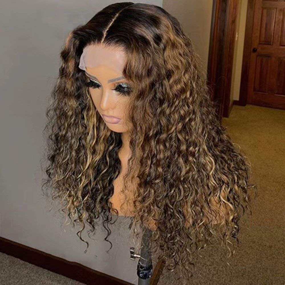 QUINLUX Ombre Highlight HD Transparent Lace Front Wigs 14inch - 150% Density Deep Wave Human Hair Wig with Pre-Plucked Hairline for Women | Perfect for Daily Wear, Cosplay & Special Occasions