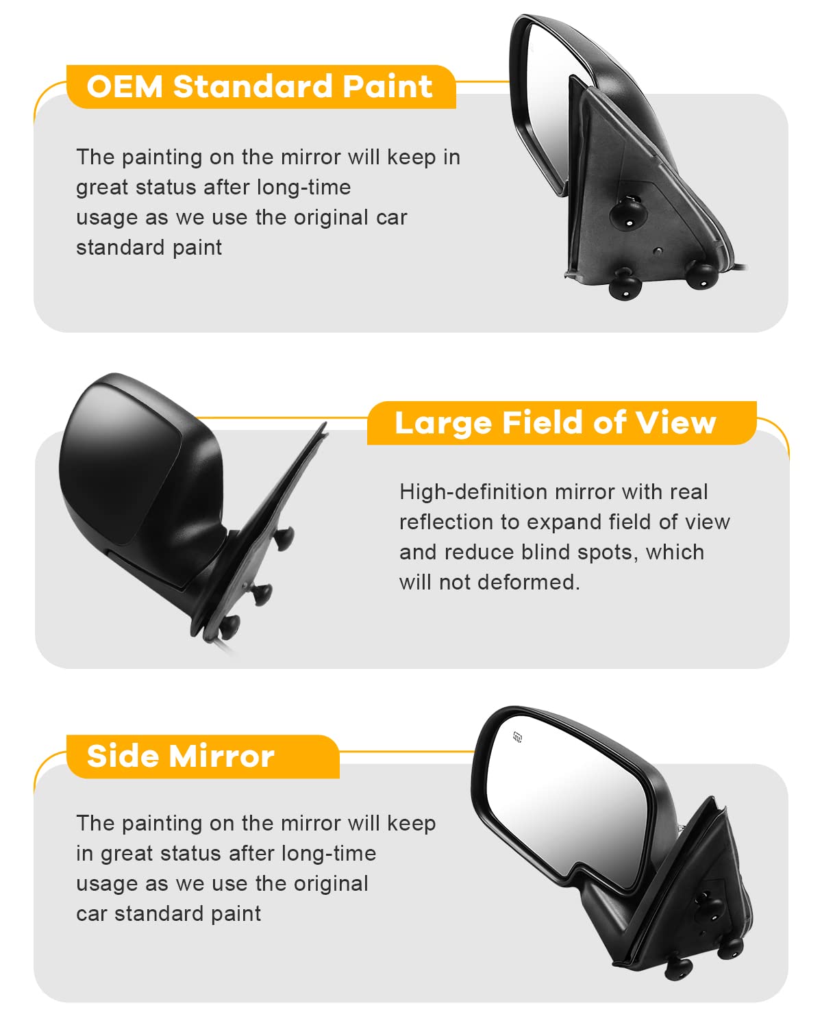 Heated Power-Adjustable Manual Folding Side View Mirrors for 2000-2002 Chevy Avalanche 1500/2500 & Suburban 1500/2500 - Left & Right Exterior Replacement Mirrors - Perfect for Winter Driving & Enhanced Visibility
