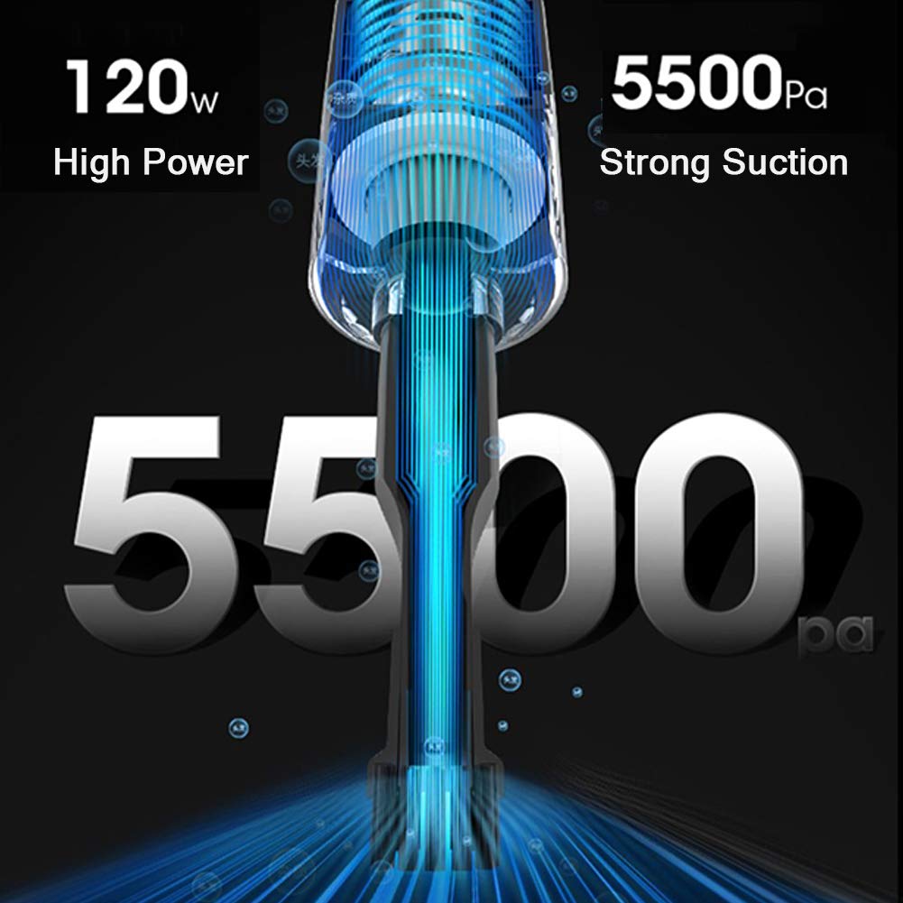 120W 5.5Kpa Powerful Mini Cordless Car Vacuum Cleaner - Rechargeable Handheld Keyboard & Desk Vacuum with LED Light | Perfect for Car Interior, Home, Office & Computer Cleaning (Black)