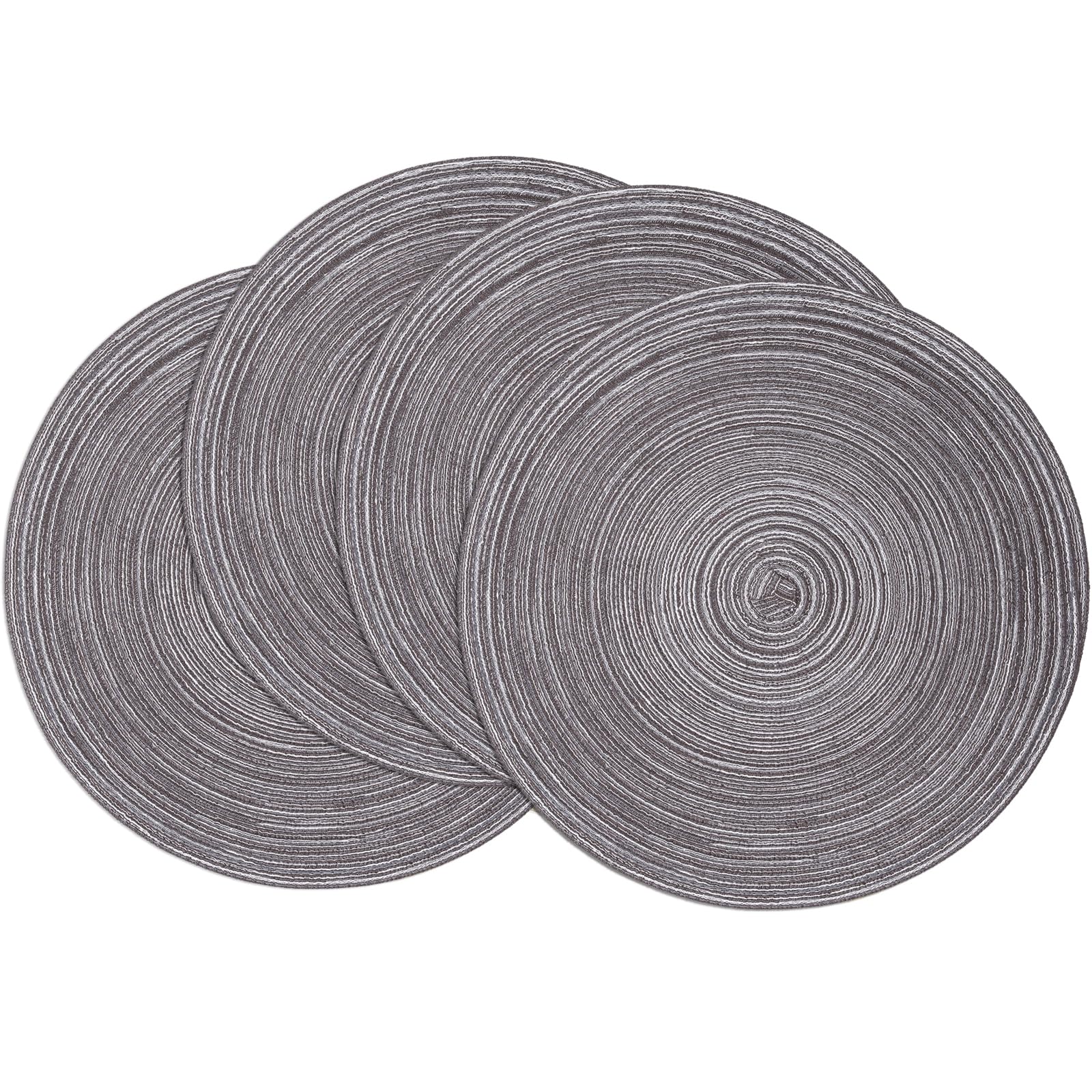 SHACOS 15 Inch Round Braided Placemats Set of 4 - Cotton Polyester Woven Table Mats for Dining, Kitchen, Holiday Party - Black Grey Home Decor for Everyday Use & Special Occasions
