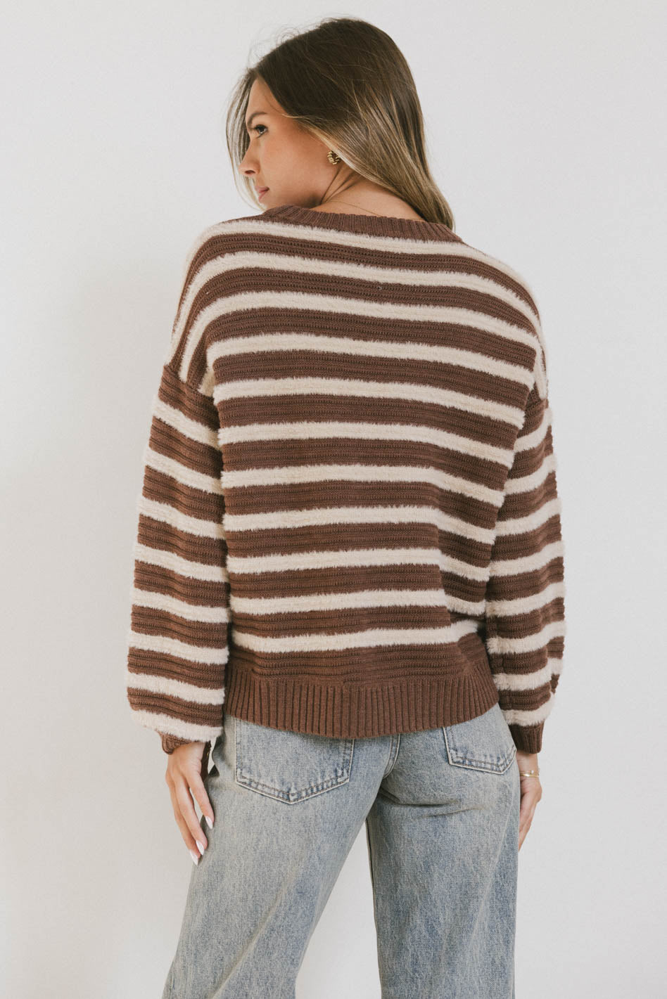 Azuline Striped Brown Sweater for Women - Cozy Knit Pullover for Fall & Winter - Perfect for Casual Outfits, Office Wear, and Weekend Getaways