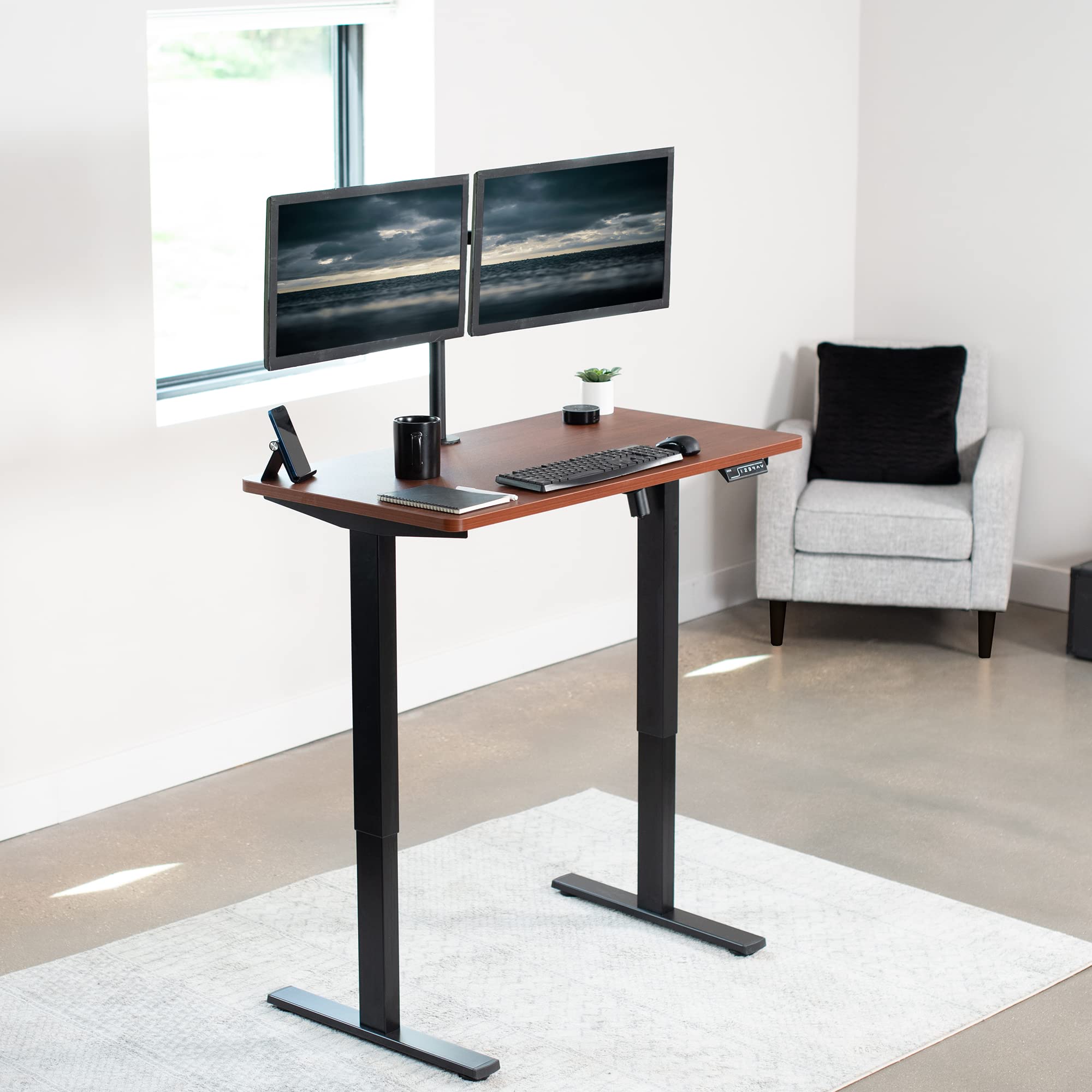 VIVO Electric 43 x 24 Inch Adjustable Height Standing Desk with Memory Controller, 1B Series - Dark Walnut Top & Black Frame (DESK-KIT-1B4D) for Home Office & Workspace Ergonomics