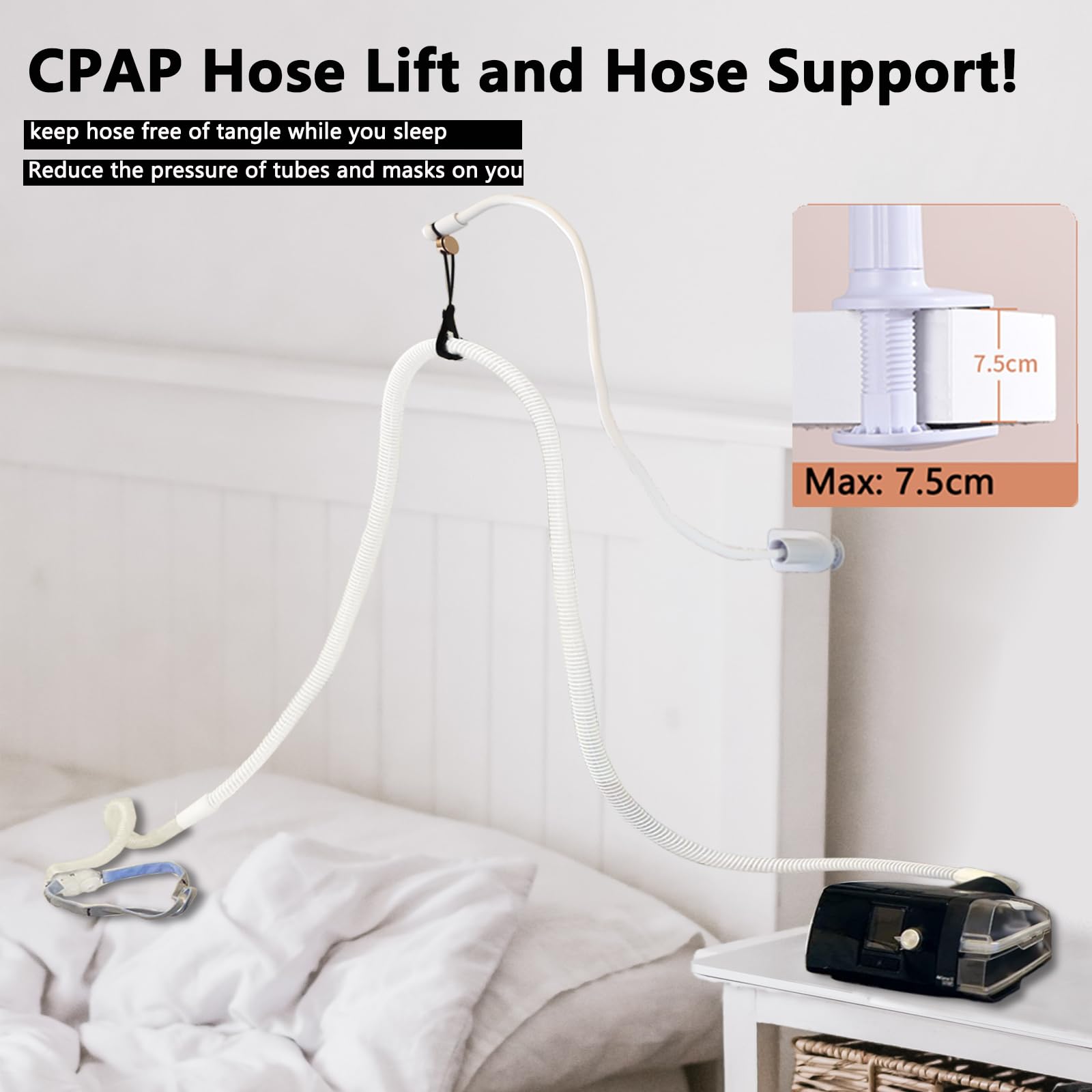 Portable CPAP Hose Lift and Holder for Travel & Home Use - Pre-Assembled, Flexible Design Fits Most Spaces | Ideal for CPAP Machine Users with Limited Bedside Space