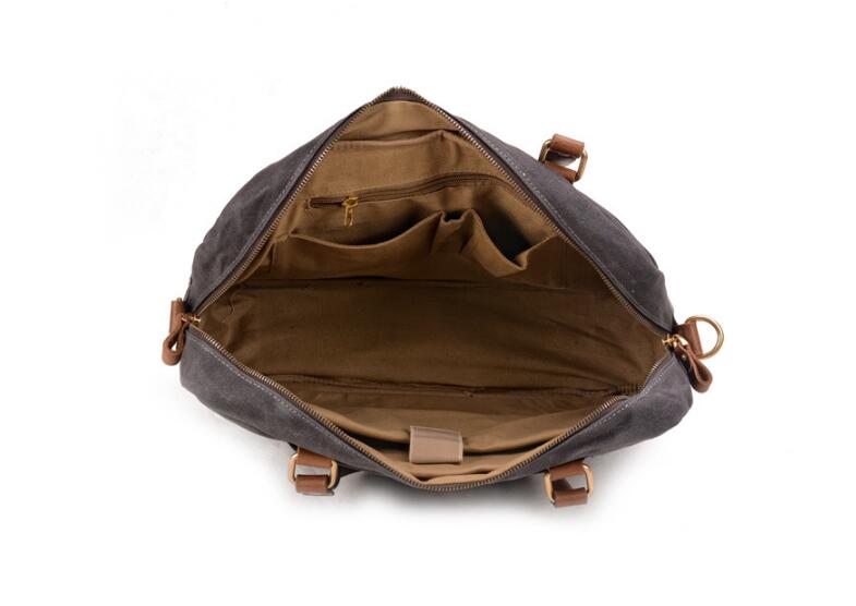 Stylish Grey Unisex Canvas & Leather Briefcase Bag for Work, Travel, and Business - Durable Laptop Messenger Bag for Men & Women