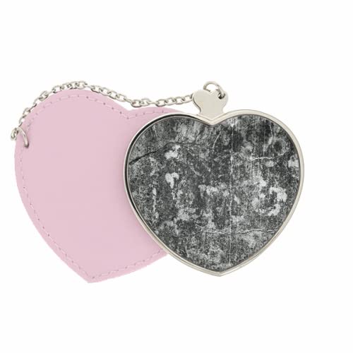 DIYthinker Dark Stone Wall Texture Mirror Travel Purse - Heart Shaped Pink Makeup Compact with Crackle Design | Perfect for Travel, Cosmetics Storage & Gift Giving