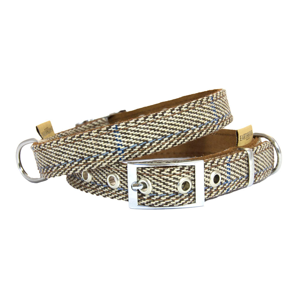 Premium EARTHBOUND Signature Tweed & Leather Dog Collar - Stylish & Durable Pet Accessory for Small & Medium Dogs - Perfect for Daily Walks, Training & Outdoor Adventures