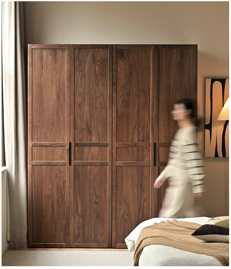 Modern Solid Black Walnut Wood Wardrobe - Stylish & Minimalist Closet Organizer for Bedroom, Walk-in Closet, or Guest Room Storage
