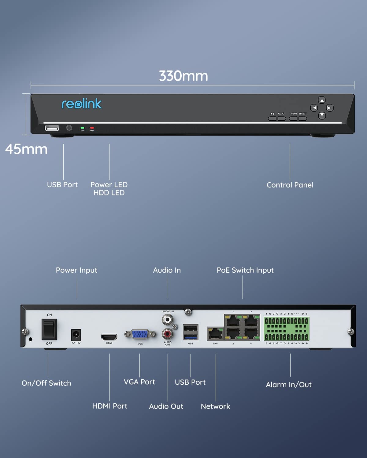 REOLINK 36CH PoE NVR for Home Security Camera System - Compatible with 16MP/12MP/4K/8MP/5MP/4MP Same Brand IP Cameras | 3 HDD Bays, No HDD Included | Integrated I/O Alarm System (RLN36) - Ideal for 24/7 Home & Business Surveillance