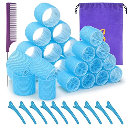 Self Grip Hair Rollers Set - 24pcs Heatless Hair Curlers for Long, Medium & Short Hair | Includes Hair Clips & Comb | Salon-Quality DIY Hairstyles | 2 Sizes in 1 Set (Perfect for Overnight Curls, Beach Waves & Volume Styling)