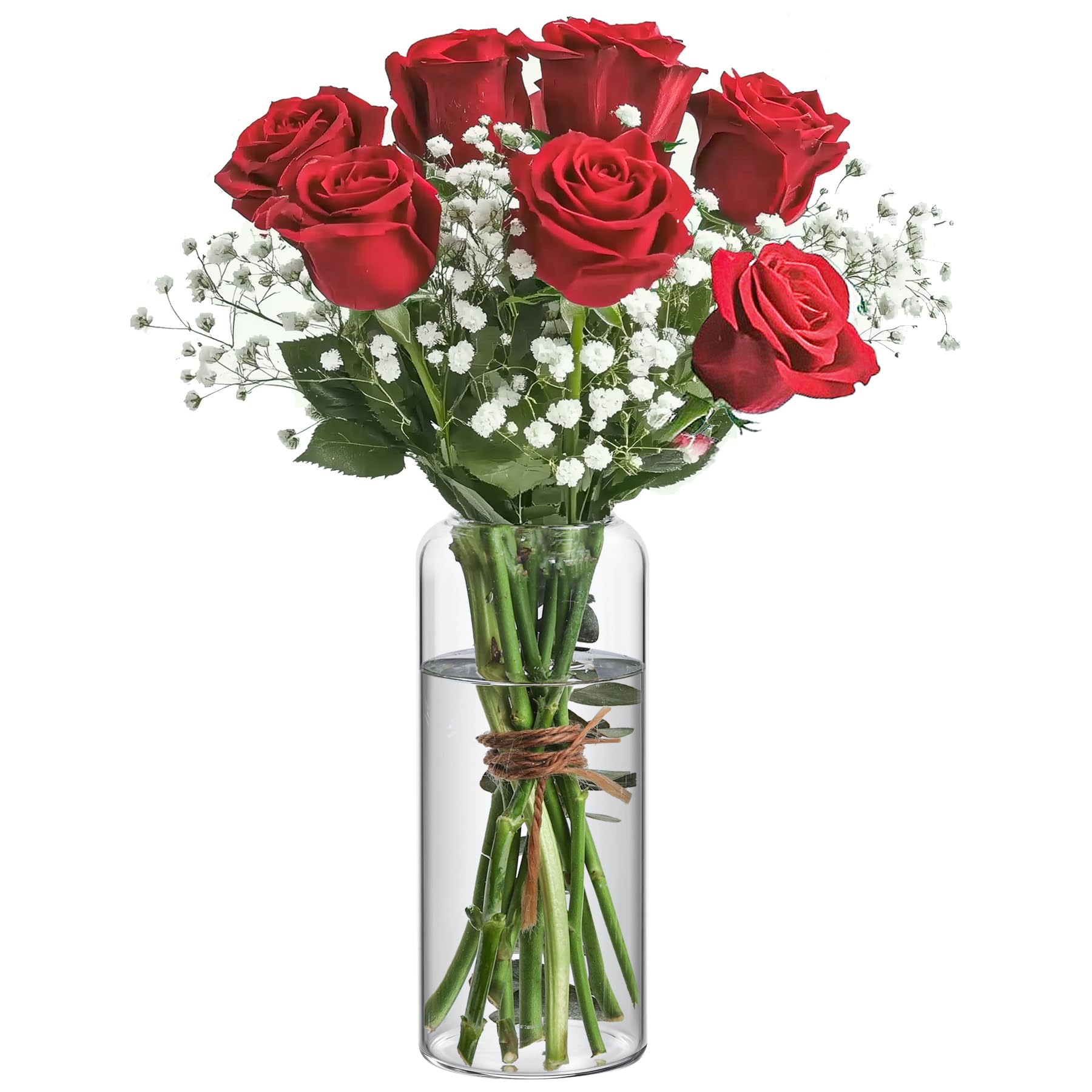 ComSaf 8 Inch Tall Clear Glass Flower Vase - Elegant Home Decor Centerpiece for Living Room, Bedroom, Wedding, Valentine's Day & Mother's Day - Perfect for Fresh Flowers, Table Decor and Gift Giving