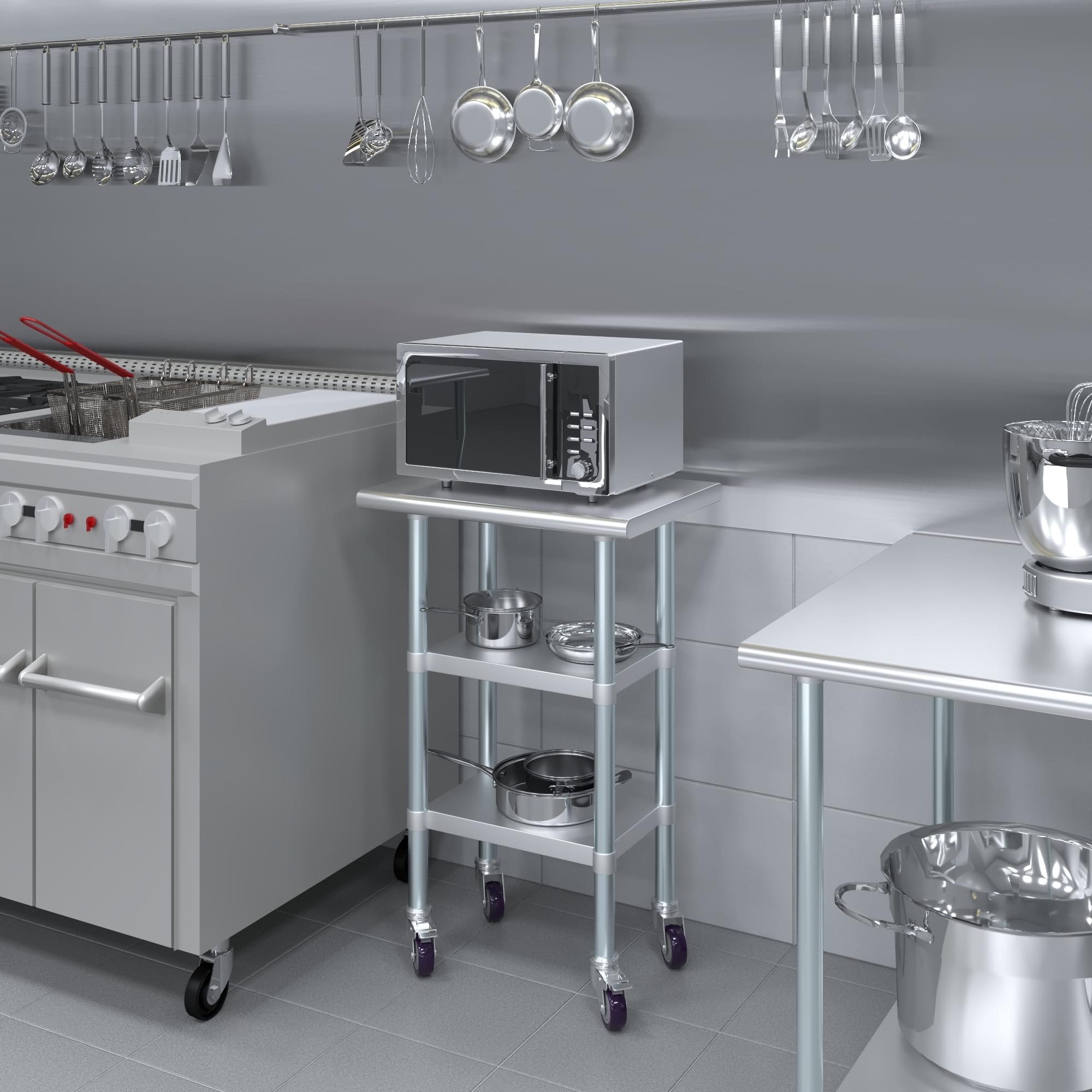 AmGood Stainless Steel Work Table with 2 Shelves & Wheels - 24