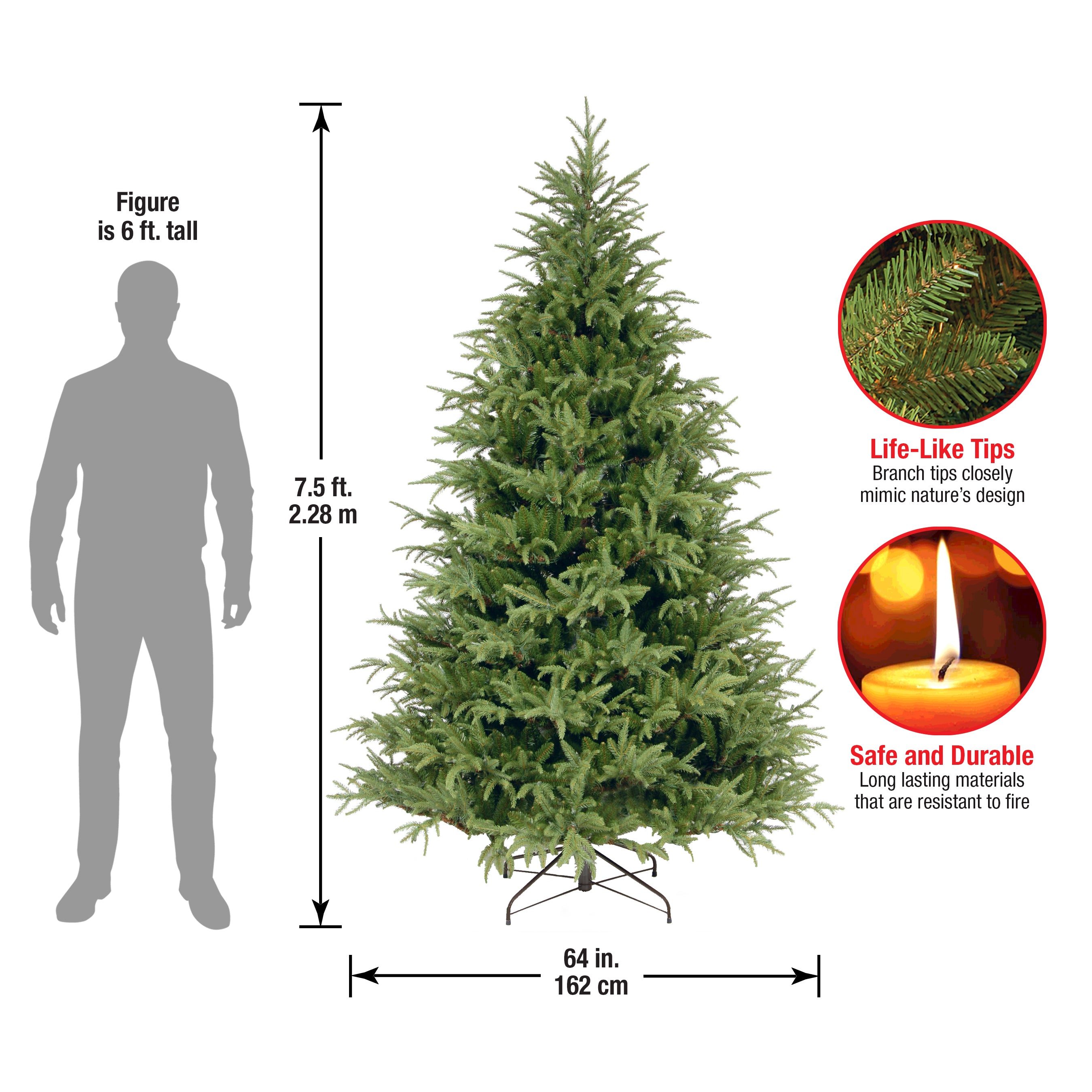 7.5 ft. Fraser Fir Christmas Tree - Premium Artificial Holiday Tree with Realistic Needles & Sturdy Stand | Perfect for Living Room, Office, or Holiday Decorations