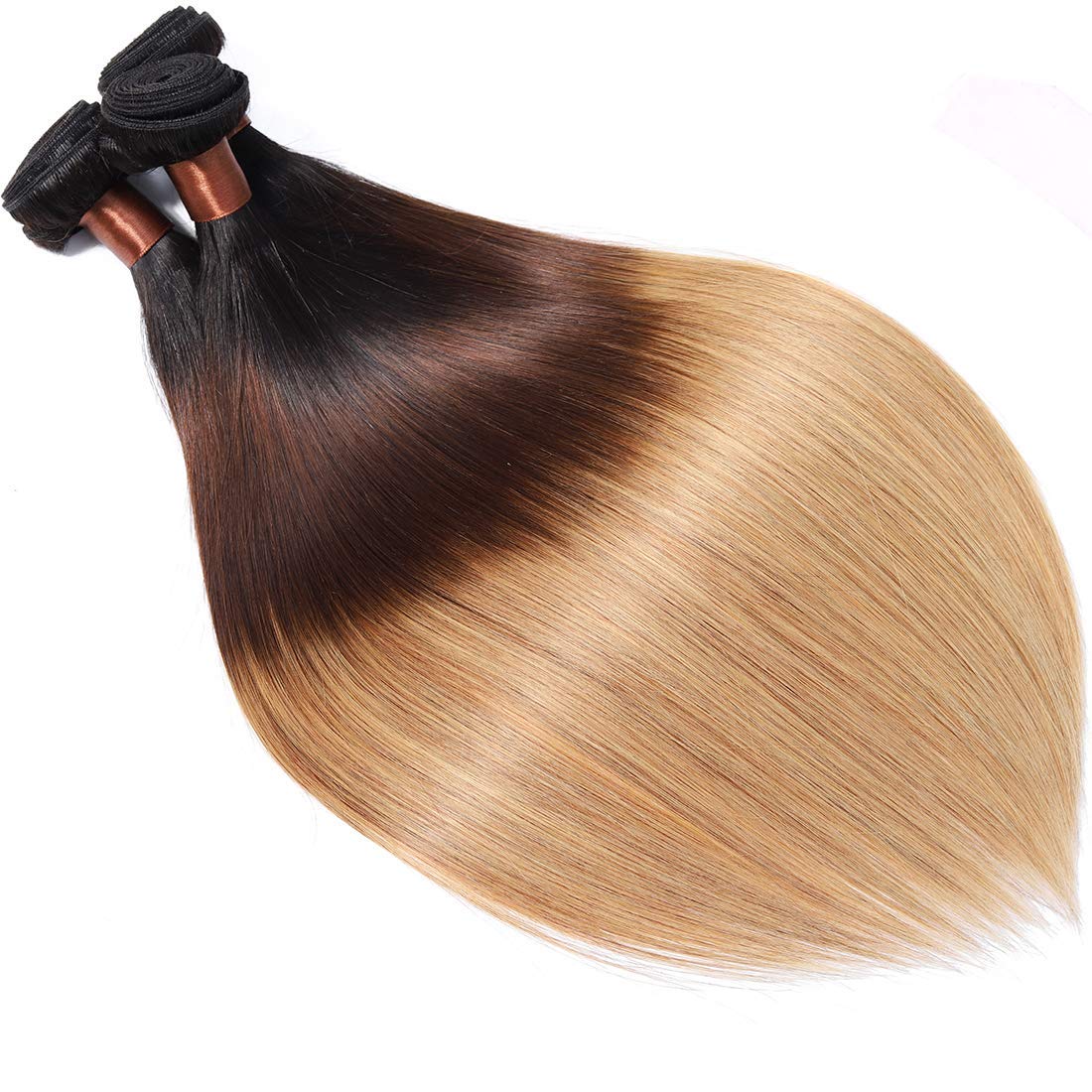 Brazilian Virgin Ombre Hair Extensions - Silky Straight Unprocessed Human Hair Weave 3 Bundles (T1B/4/27) - 28 28 28 Mixed Length for Natural Look & Styling Versatility - Perfect for Daily Wear, Parties & Special Occasions