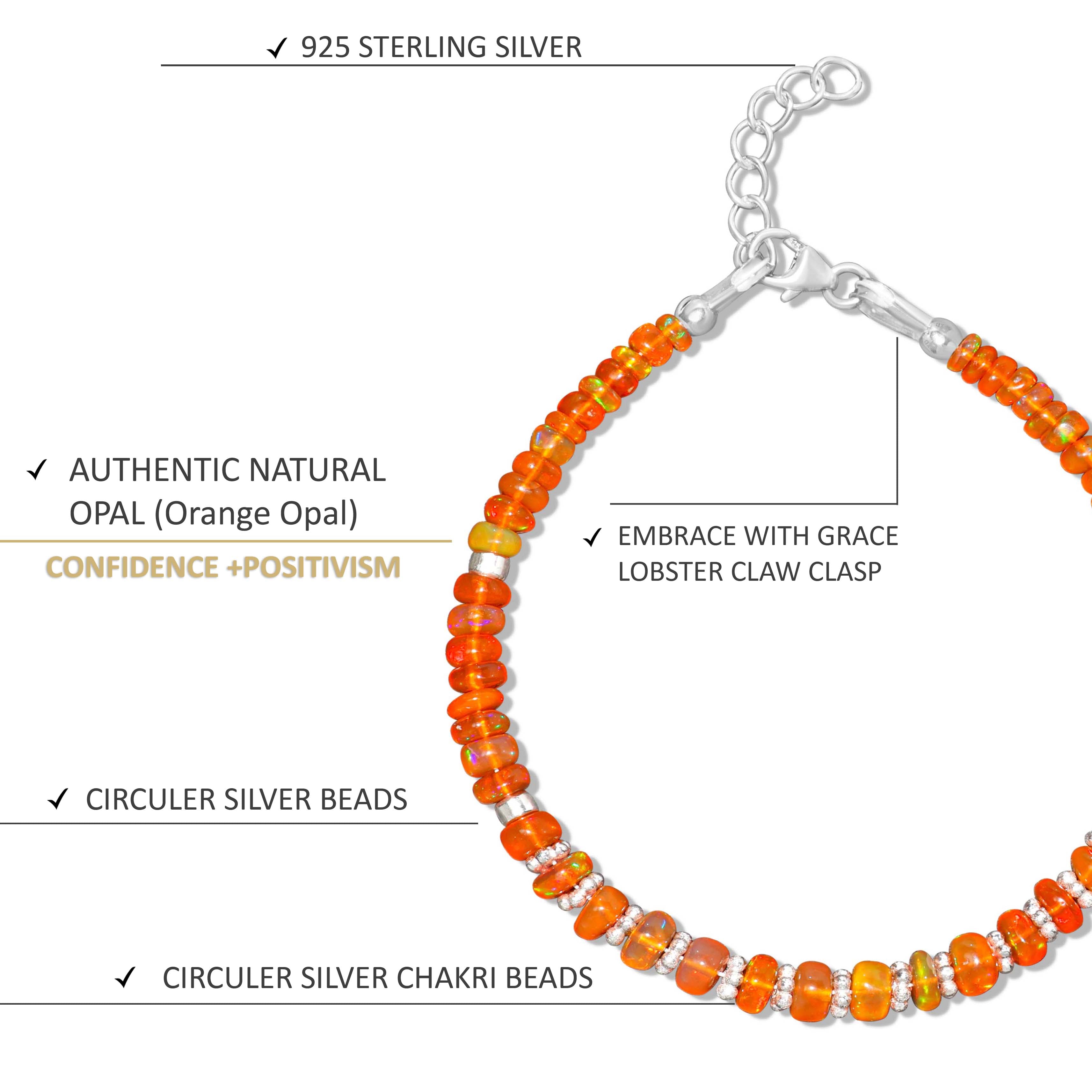 Natural Orange Opal Rondelle Beaded Bracelet - Handmade Gemstone Jewelry for Women, Boho Chic Accessory - Perfect for Parties, Weddings & Everyday Wear