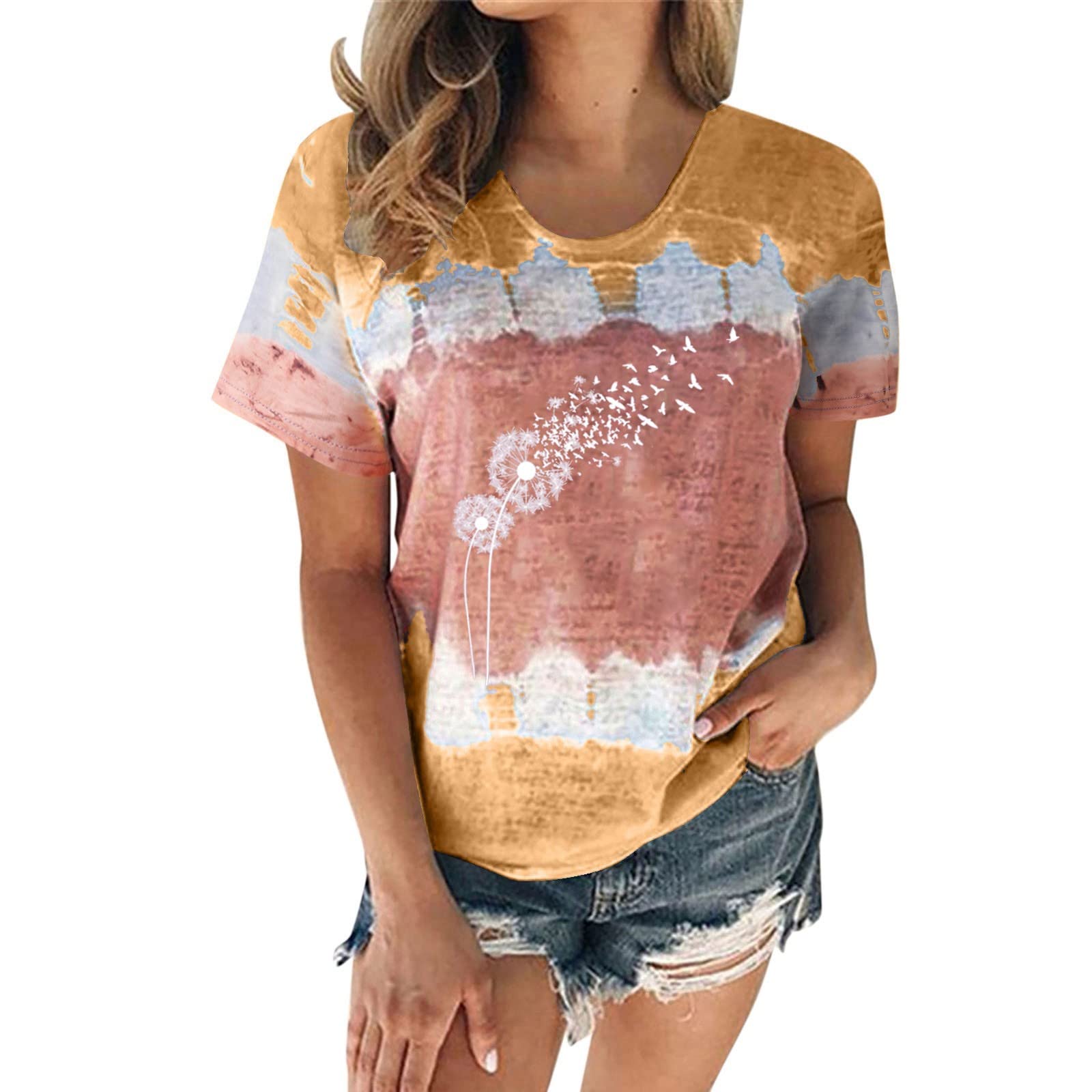 Women's Summer Tops - Casual Pleated Square Neck Blouse with Puff Sleeves | Loose Fit T-Shirt Style Tee for Beach, Vacation & Everyday Wear