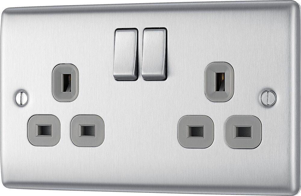 BG Nexus 13A Double Socket Outlet 10 Pack - Brushed Steel Finish, Heavy Duty Electrical Sockets for Home & Office Use - Perfect for Living Rooms, Bedrooms, and Workspaces
