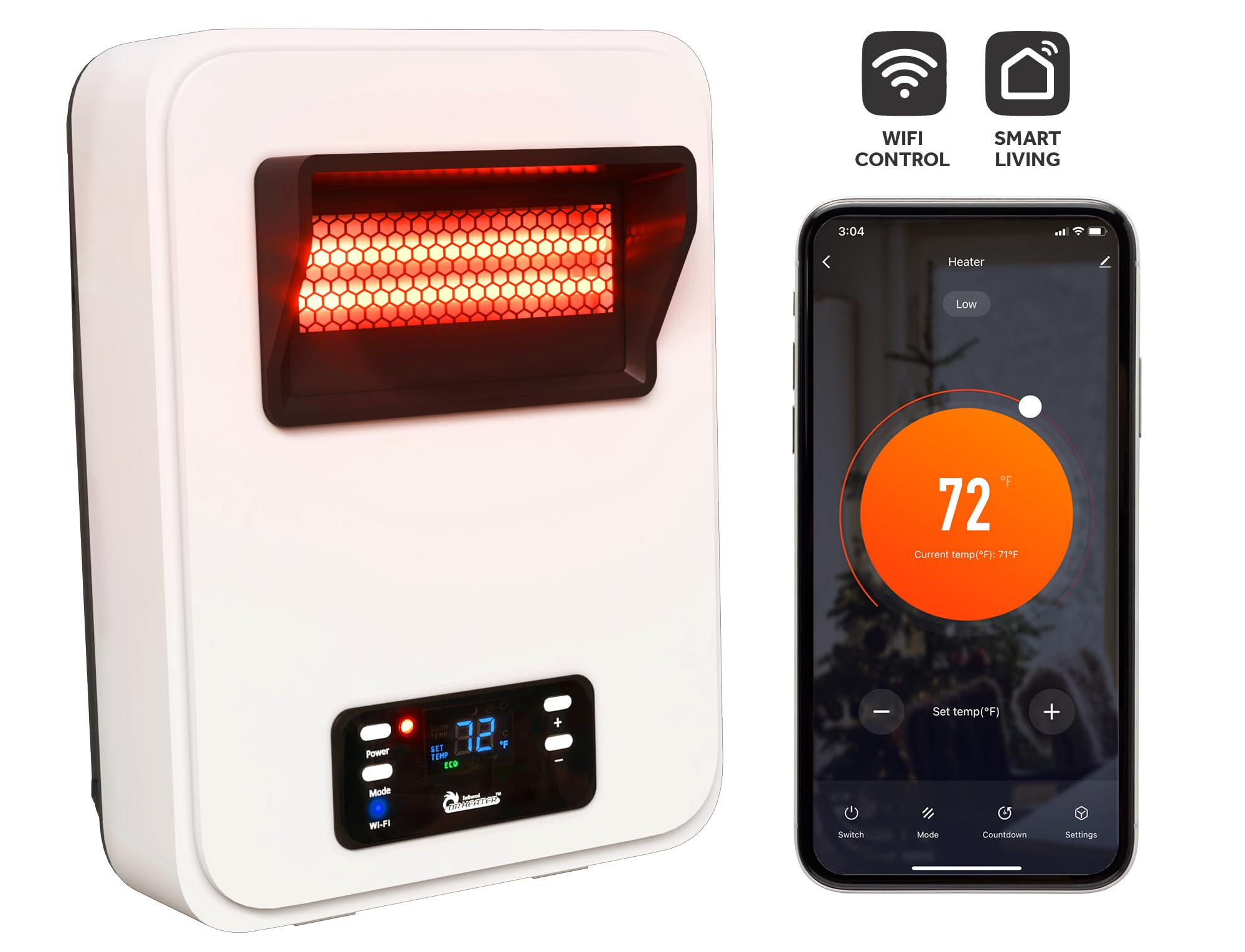 Dr. Infrared Heater Ecoheat Wall Mount Electric Space Heater - 1500W Dual System (Infrared + Fan Forced) with Remote Control, White - Perfect for Bedroom, Office & Basement Heating