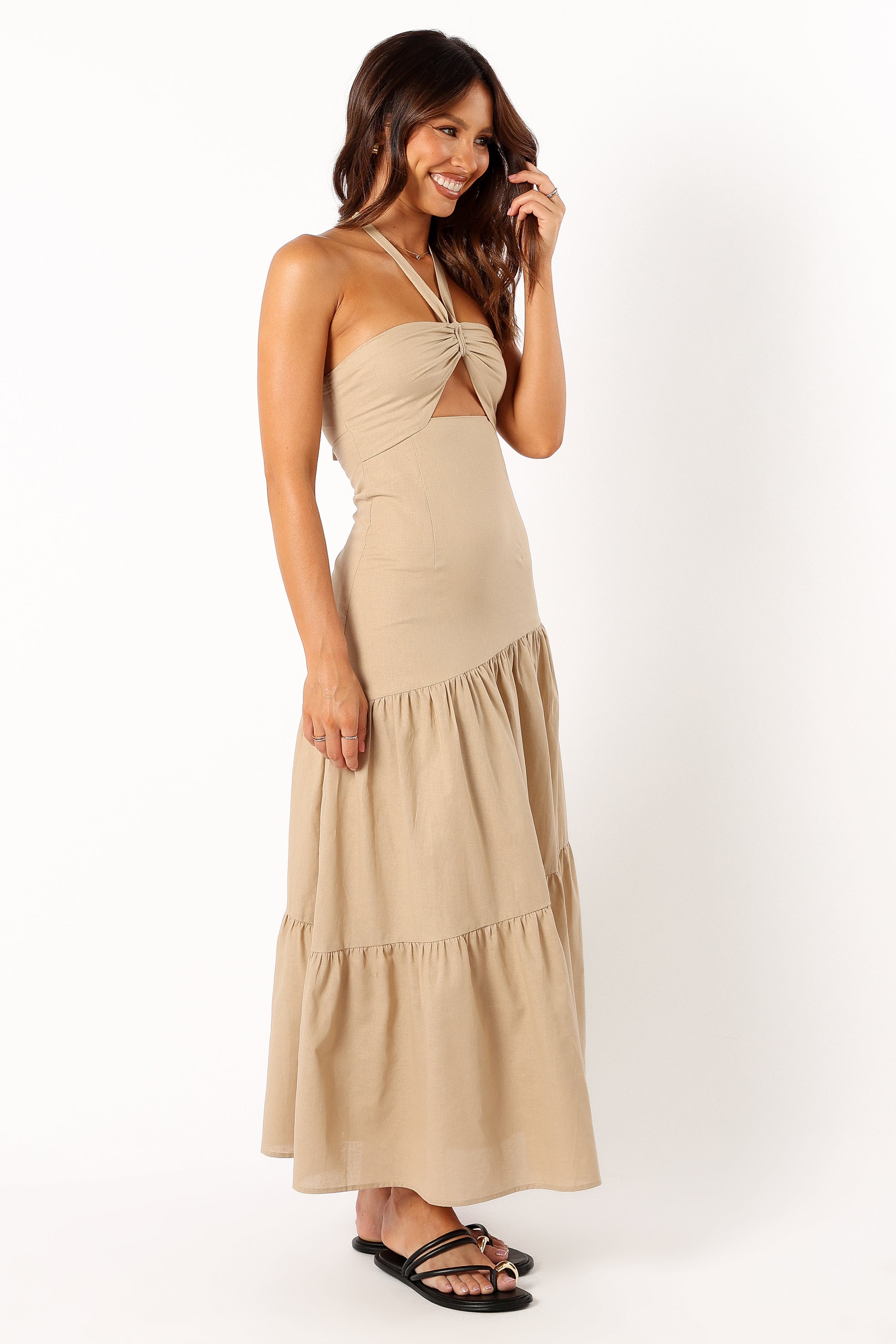 Haven Halterneck Maxi Dress in Tan - Elegant Summer Beach Dress for Women, Perfect for Vacations, Weddings & Boho Outfits