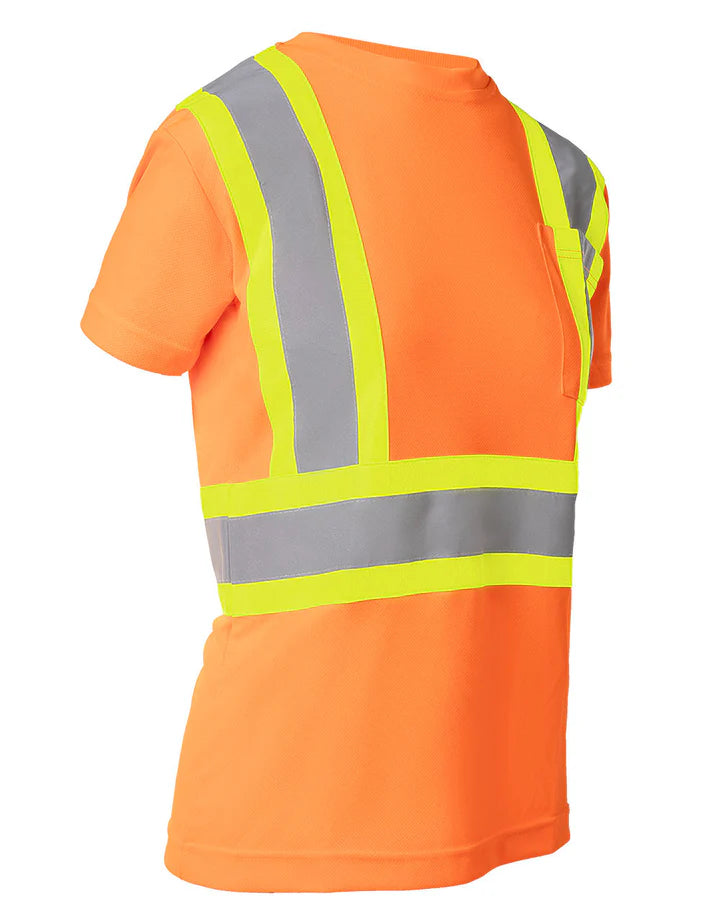 Forcefield Women's High Visibility Short Sleeve T-Shirt with Chest Pocket - Reflective Safety Workwear for Construction, Cycling & Outdoor Activities