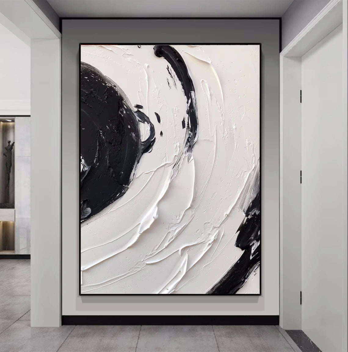White & Black Minimalist Textured Painting Canvas - Modern Abstract Wall Art for Living Room & Bedroom Decor #MM139