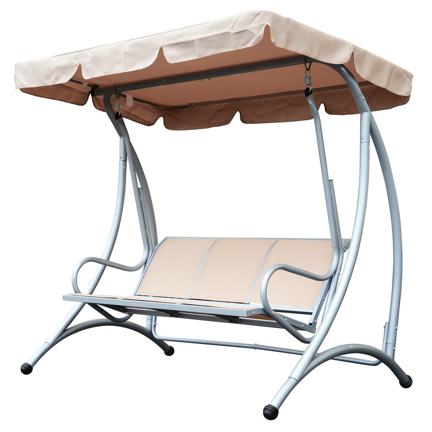 Outsunny 3-Person Patio Swing with Adjustable Canopy - Outdoor Garden Swing Chair Bench for Backyard, Porch, Poolside - Weather-Resistant Beige Fabric - Perfect for Relaxing, Lounging & Enjoying Nature