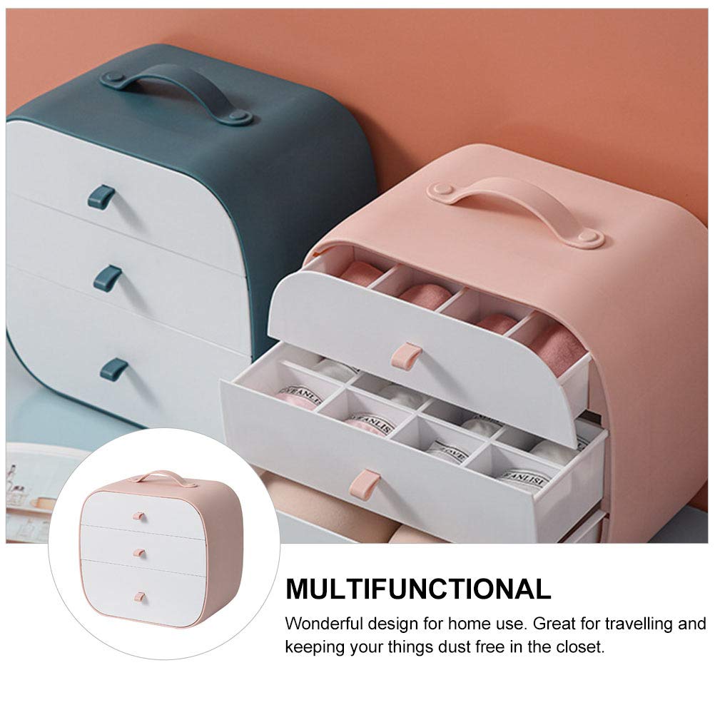 DOITOOL 1-Piece Plastic Drawer Underwear Storage Organizer with Compartments - Pink | Panty & Lingerie Drawer Box for Bedroom Closet Organization