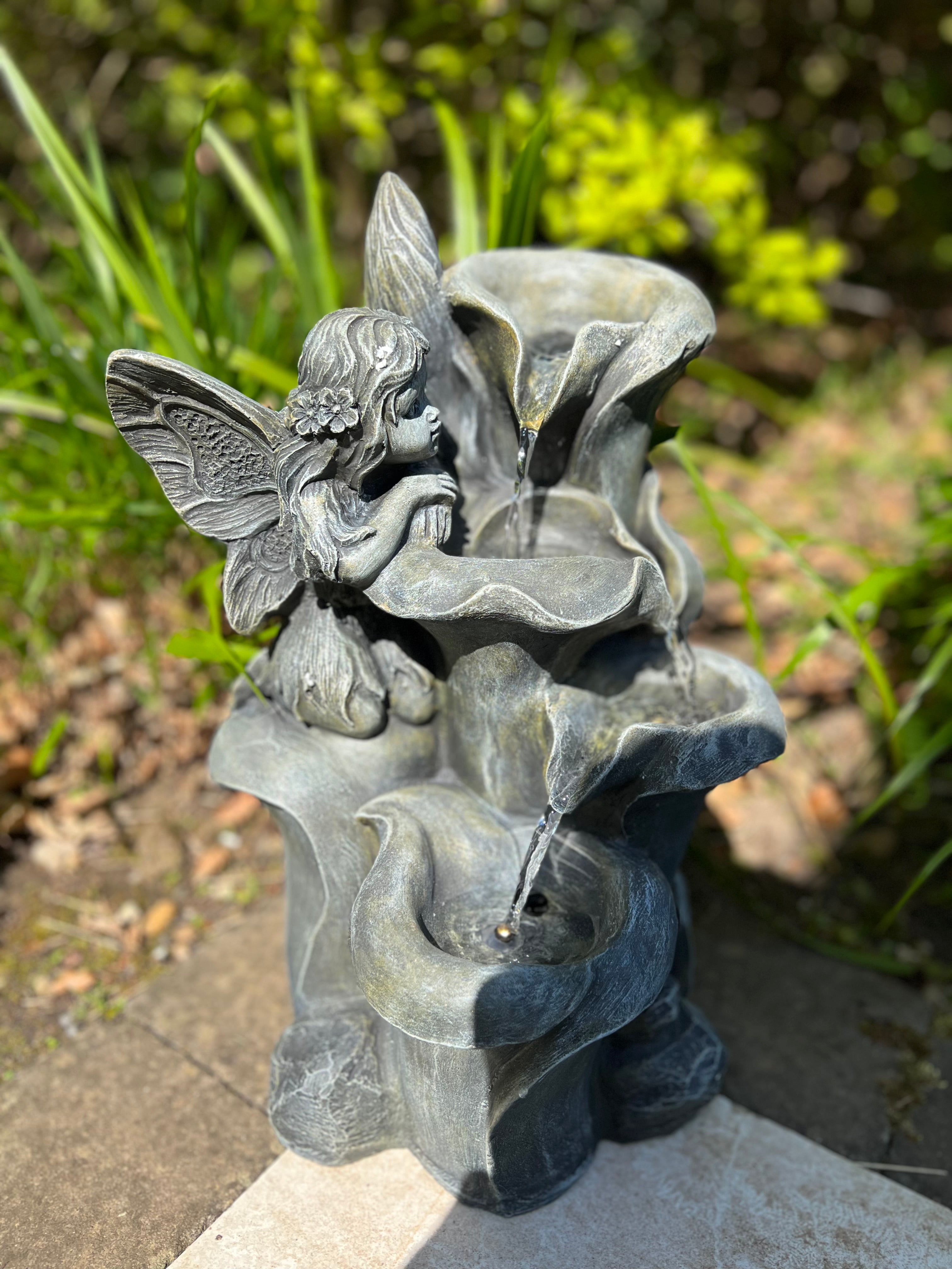Solar-Powered Fairy Cascading Water Fountain with LED Lights - 28x25.5x42cm Outdoor Garden Decor for Patio, Yard & Landscape