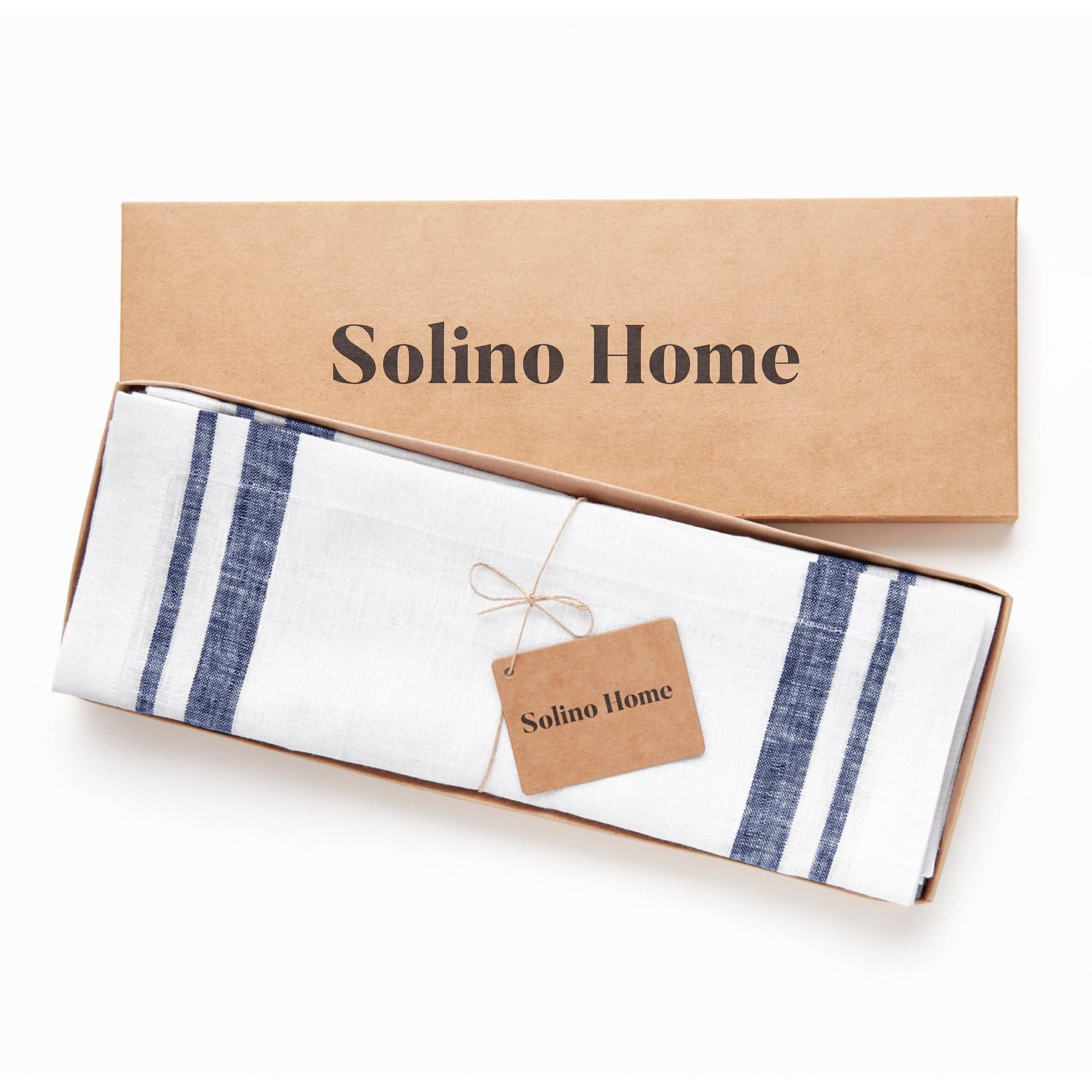 Solino Home French Stripe Linen Placemats Set of 4 - 14x19 Inch 100% Pure Linen Navy & White Washable Table Mats - Elegant Dining Decor for Spring, Mother's Day, Easter & Everyday Use