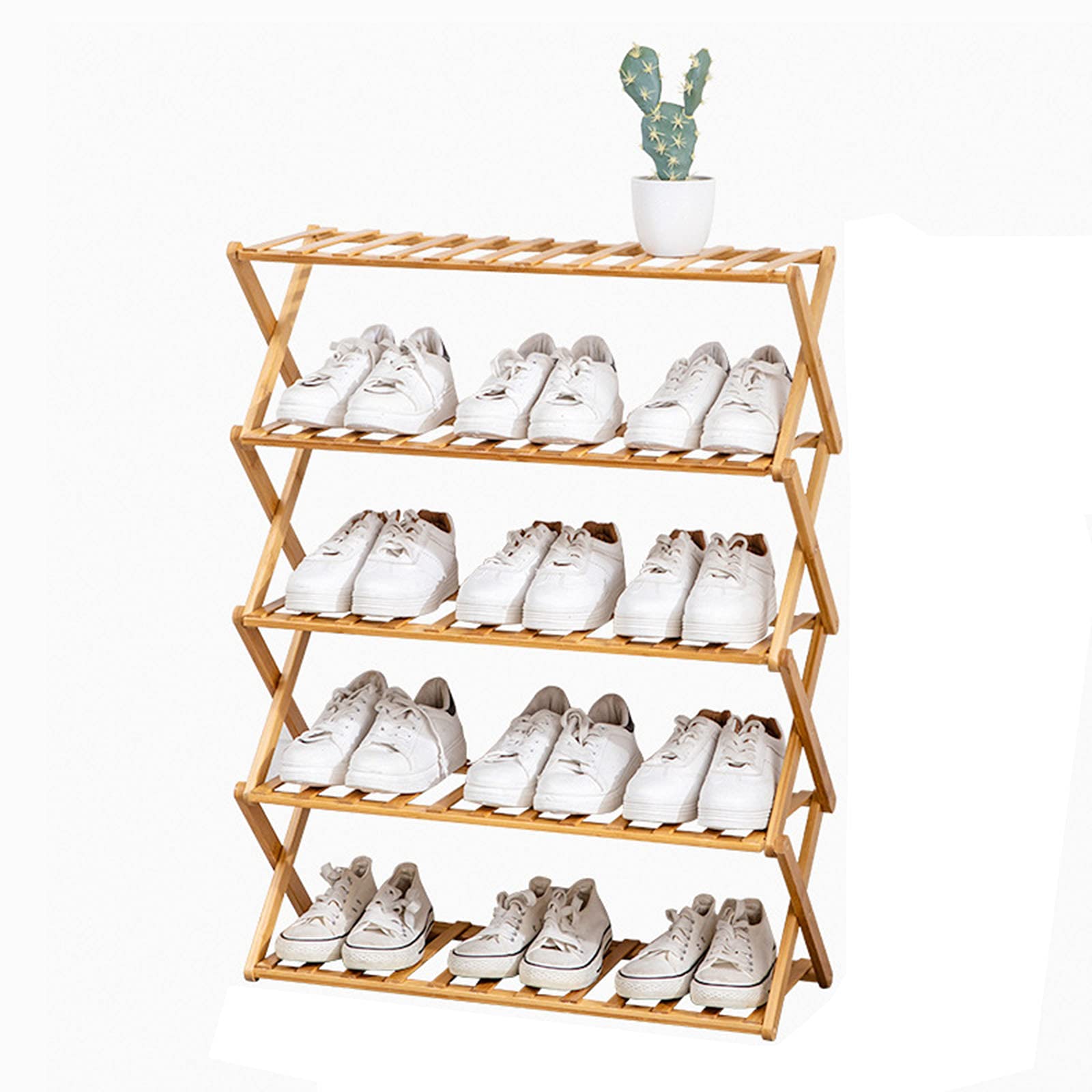 5-Tier Folding Bamboo Shoe Rack & Plant Stand - Tall Vertical Storage Organizer for Shoes, Flowers & Home Decor - Sturdy Shelves for Living Room, Entryway, Balcony, Patio & Garden - Perfect Space-Saving Solution for Small Apartments & Clutter-Free Homes