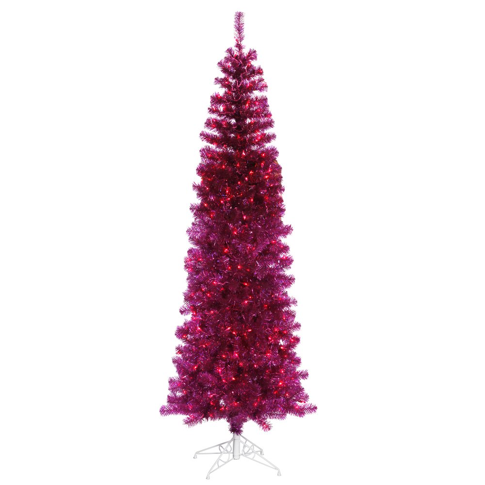 Vickerman 75-Foot Fuchsia Pencil Artificial Christmas Tree with 400 Purple LED Lights - Perfect for Holiday Decor, Home & Office Christmas Displays