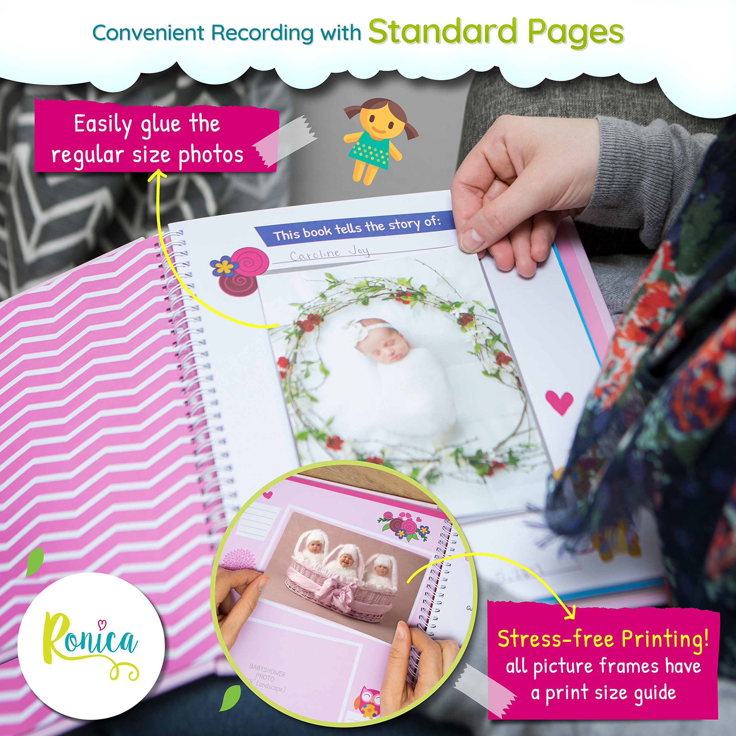 Ronica Baby Girl Memory Book - Easy-to-Use Photo Album & Scrapbook for New Parents | Record Milestones, First Photos & Special Moments | Perfect Baby Shower Gift & First Year Keepsake