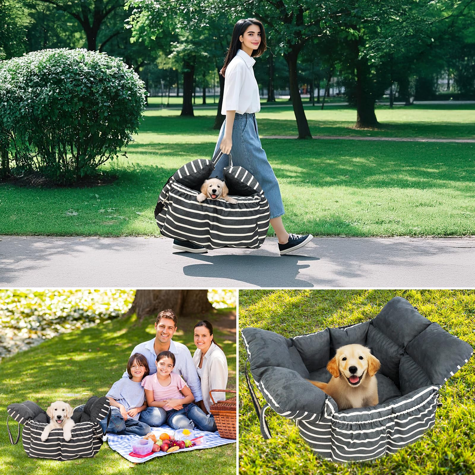 Washable Small Dog Car Seat Booster with Clip-On Leash, Cushion & Storage Pockets - Portable Travel Pet Carrier for Dogs Under 25lbs (Black with Handle) - Perfect for Road Trips, Daily Commutes & Vet Visits